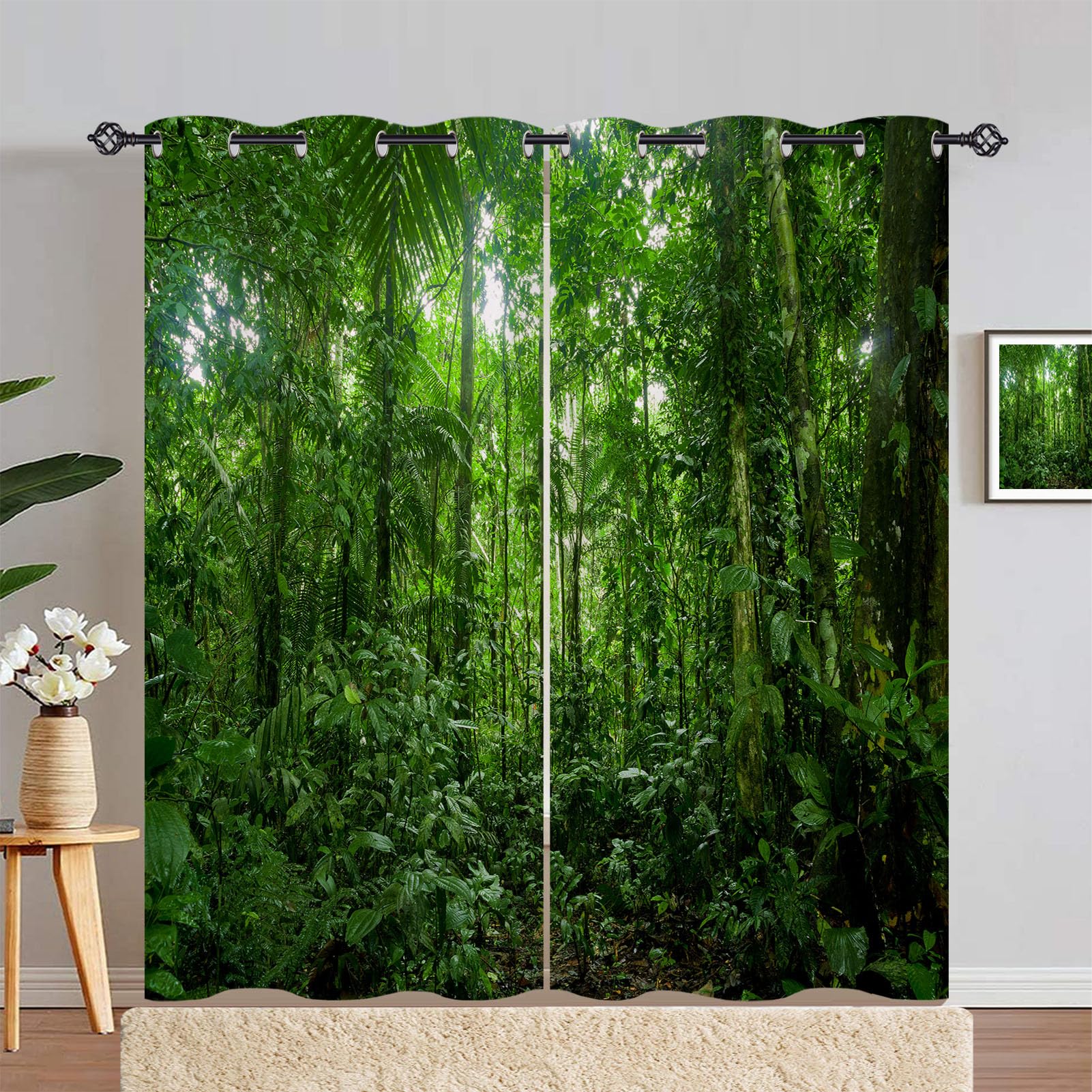 ANHOPE Jungle Curtains Eyelet Ring Top Soft Thermal Insulated Blackout Curtains Nature Tropical Rainforest Print Pattern Decorative Window Drapes for Bedroom Living Room 46 x 90 Inch 2 Panels โ image 1