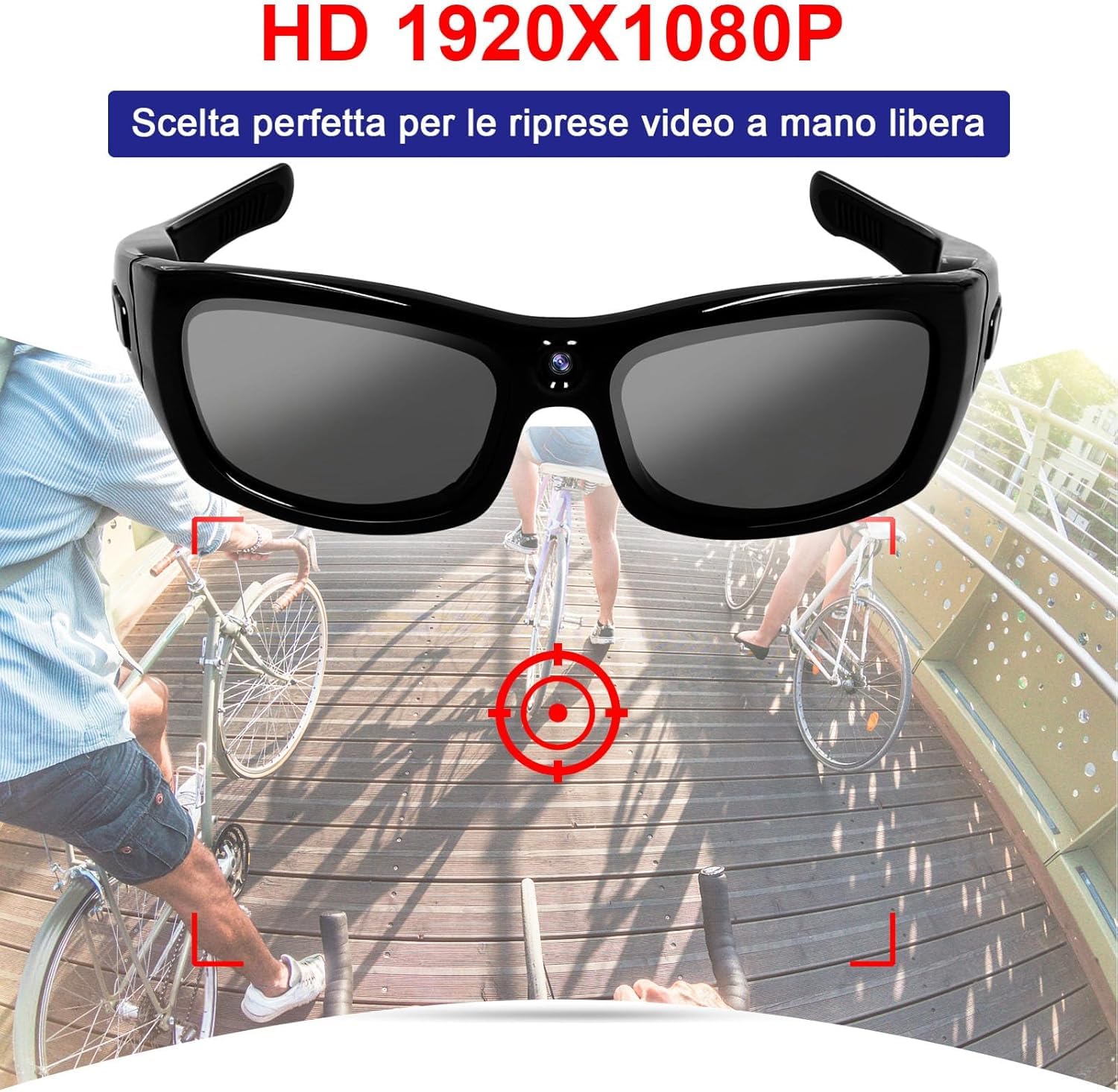 Occhiali da sole con telecamera nascosta spia Full HD 1080p, Bluetooth con cuffie per musica, telefono. Con lenti polarizzate con protezione UV, per attività all'aperto e viaggi - CW895