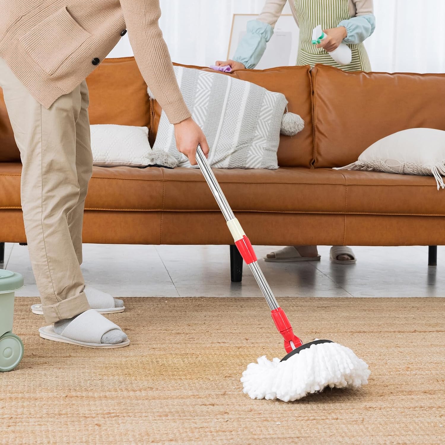 Replacement Mop Handle with Plastic Disc, Stainless Steel Rotating Telescopic Mop Stick, Reinforced Anti-Burst Rod for Bucket Mopping in Home and Commercial Cleaning
