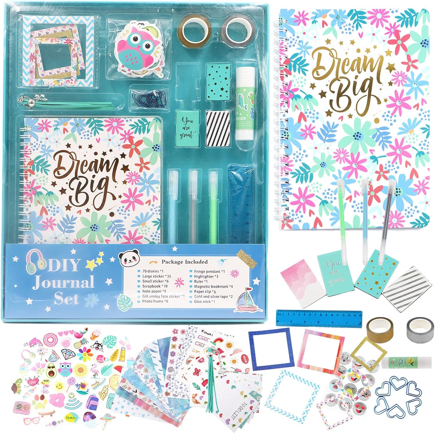 DIY Journal Kit for Girls,58+Pcs Idea for Ages 8 9 10 11 12 Year Old,Birthday/Christmas/Valentine's day Gifts for Girls,Art and Crafts for Kid Scrapbook and Diary Supplies Set (Pink)