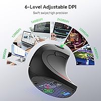 Vista 4 de TECKNET Jiggler Ratón ergonómico, mouse vertical inalámbrico Bluetooth de 4800 DPI con 6 niveles de DPI ajustables, 2.4 GHz (USB A y C), mouse