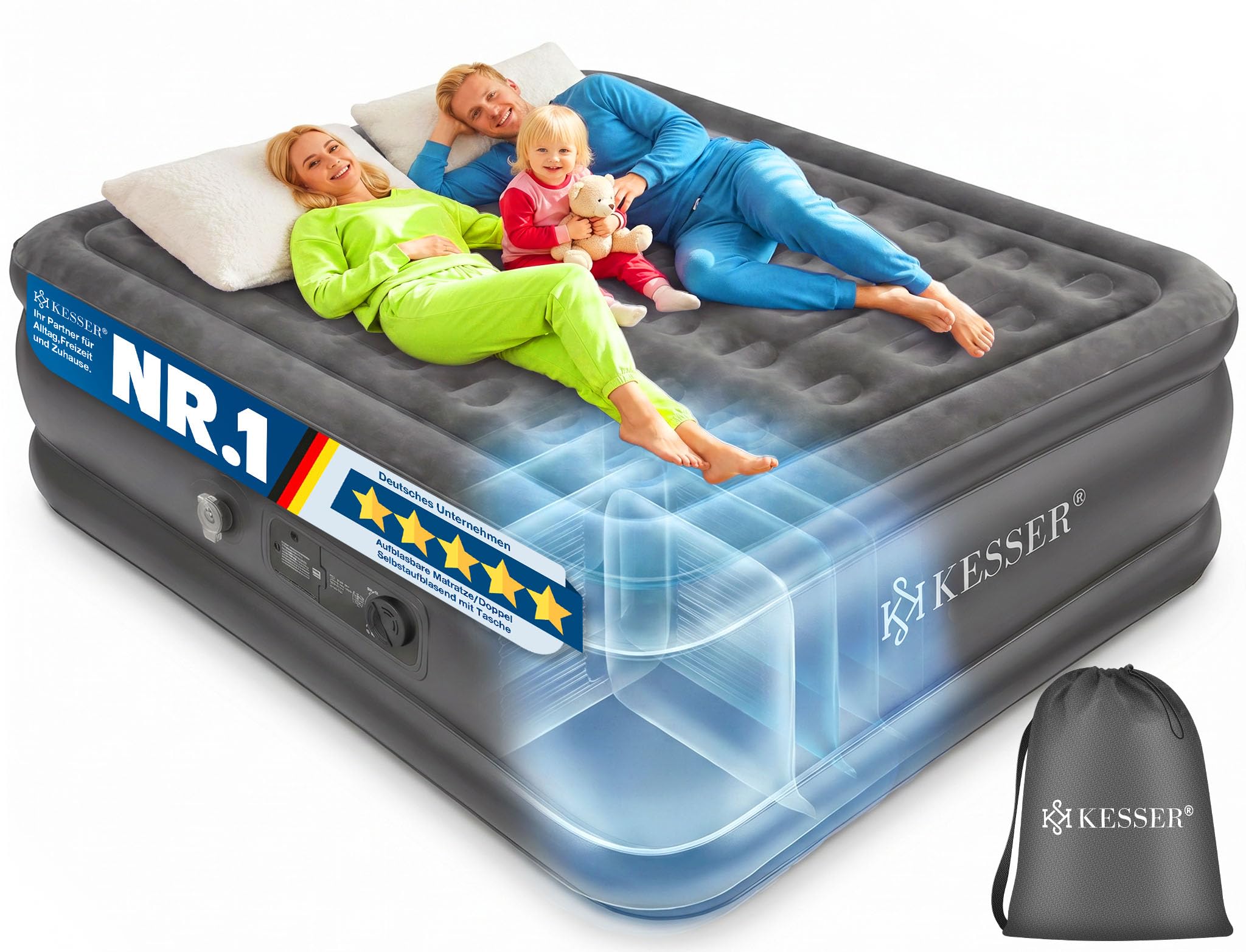 KESSER Aufblasbare Matratze Luftbett Selbstaufblasend 203x152,5x51cm mit eingebauter Pumpe für Camping