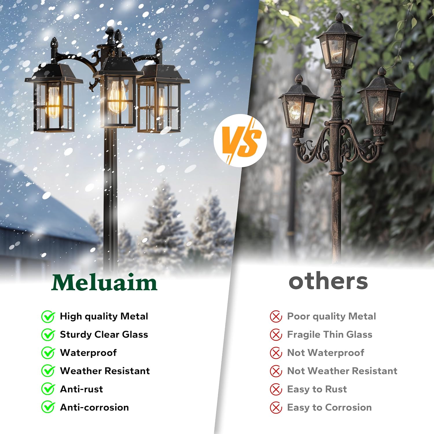 Outdoor Lamp Post Light, Exterior Light Outside Lamp for House Hardwired 120V, Waterproof Vintage Porch Lantern Fixtures Black with Glass for Garden Yard Patio (Style D-218P3)