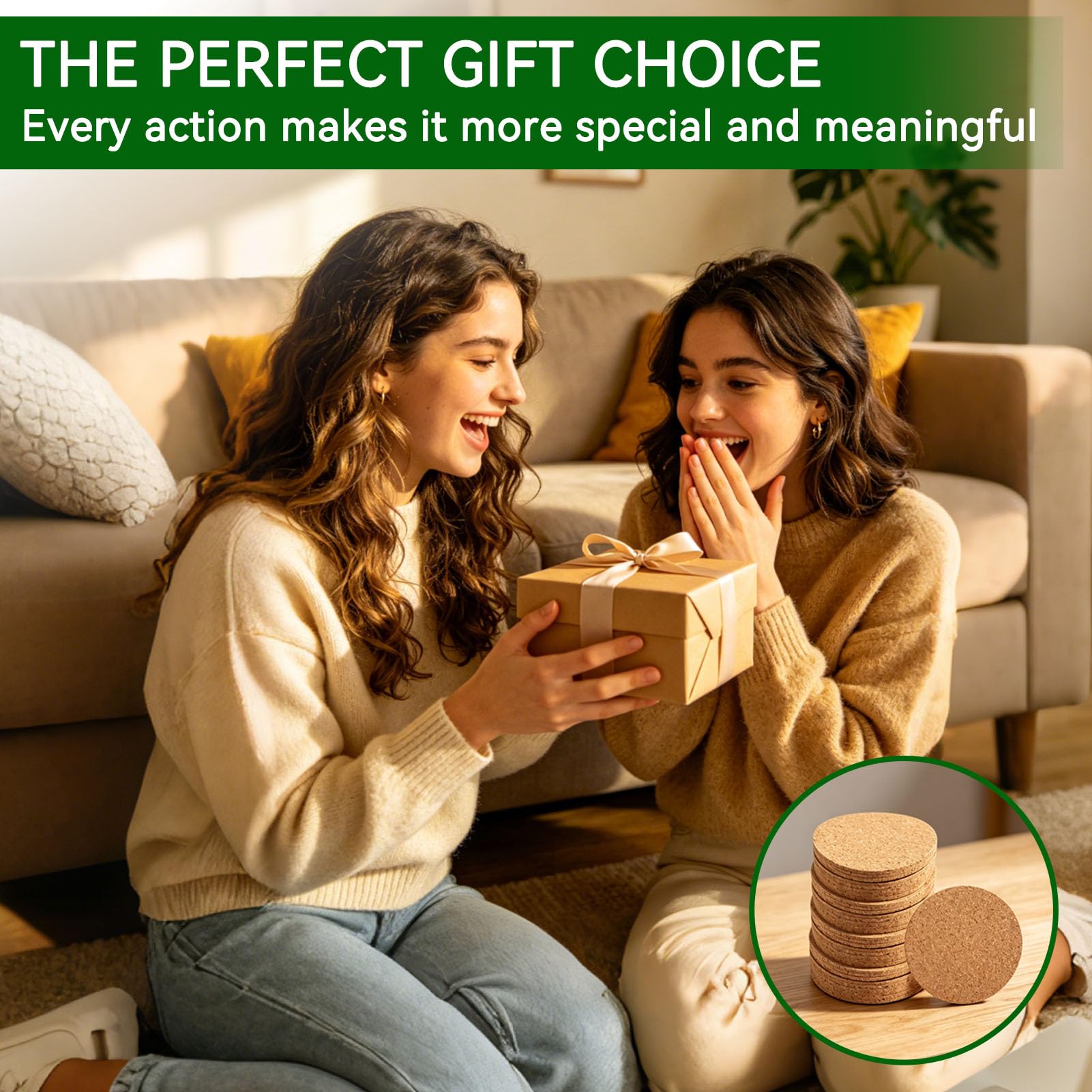 Juego de 100 Posavasos de Corcho para Bebidas. Posavasos de Madera Natural con Bordes Redondeados y Superficie Absorbente para té, café y Otras Bebidas frías o Calientes
