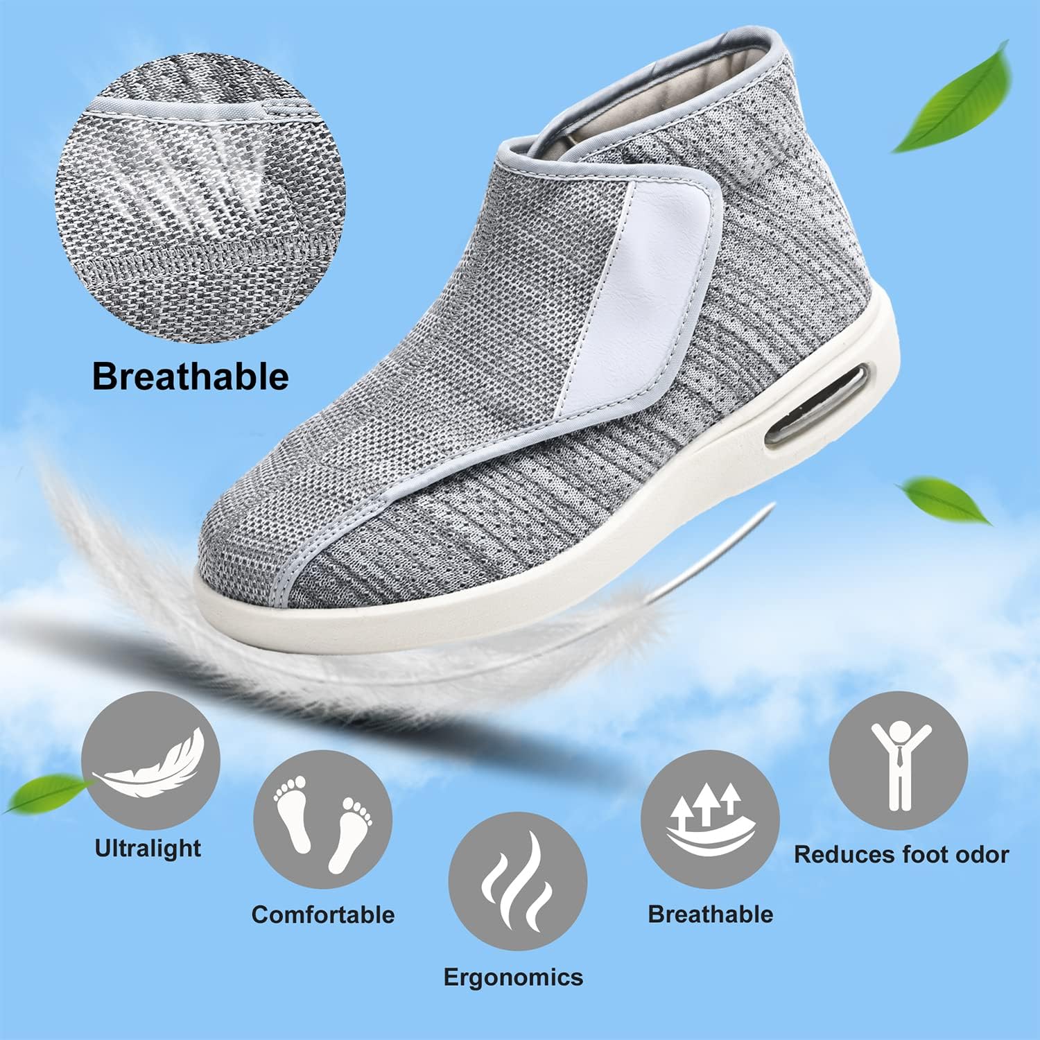 youyun Men's and Women's Diabetic Shoes for Men and Women Extra Wide Width Slip on Walking Shoes for Swollen Feet for Elderly Foot Pain Relief Walking Sneakers with Arch Support 046U