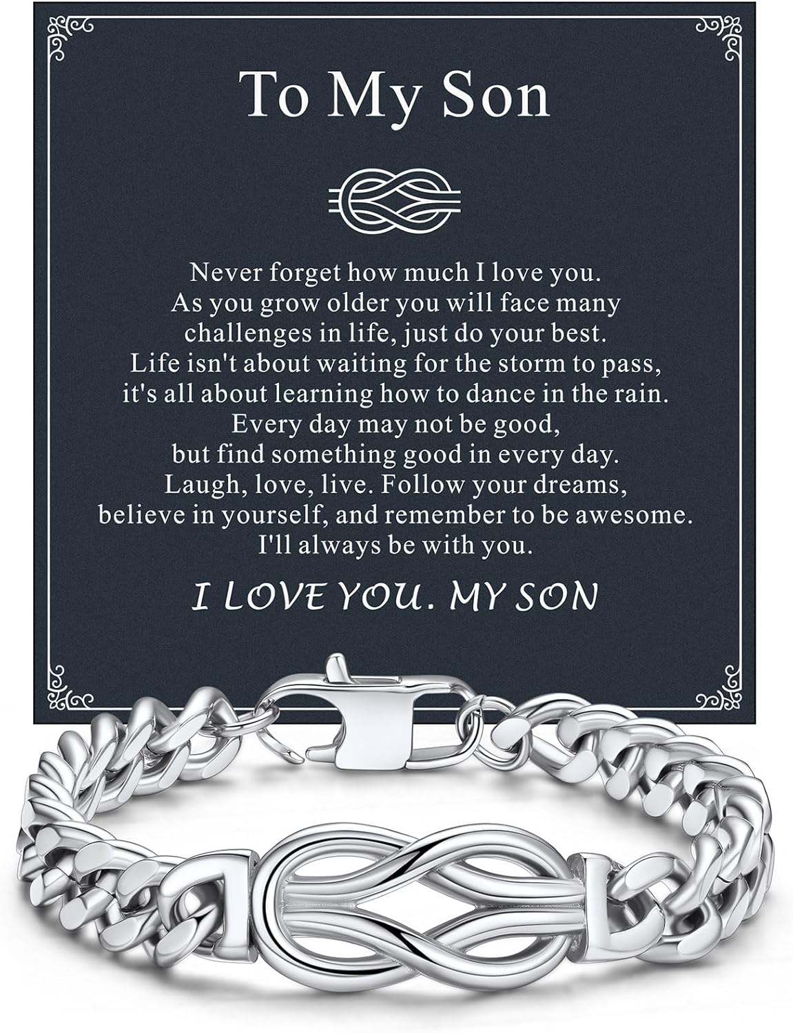 ChainsHouse Square Love Knot Bracelets for Men Braided Leather Stainless Steel Infinity Bracelets with Love Message Card Aniversary Birthday Gift for Men/Love/Husband/Dad
