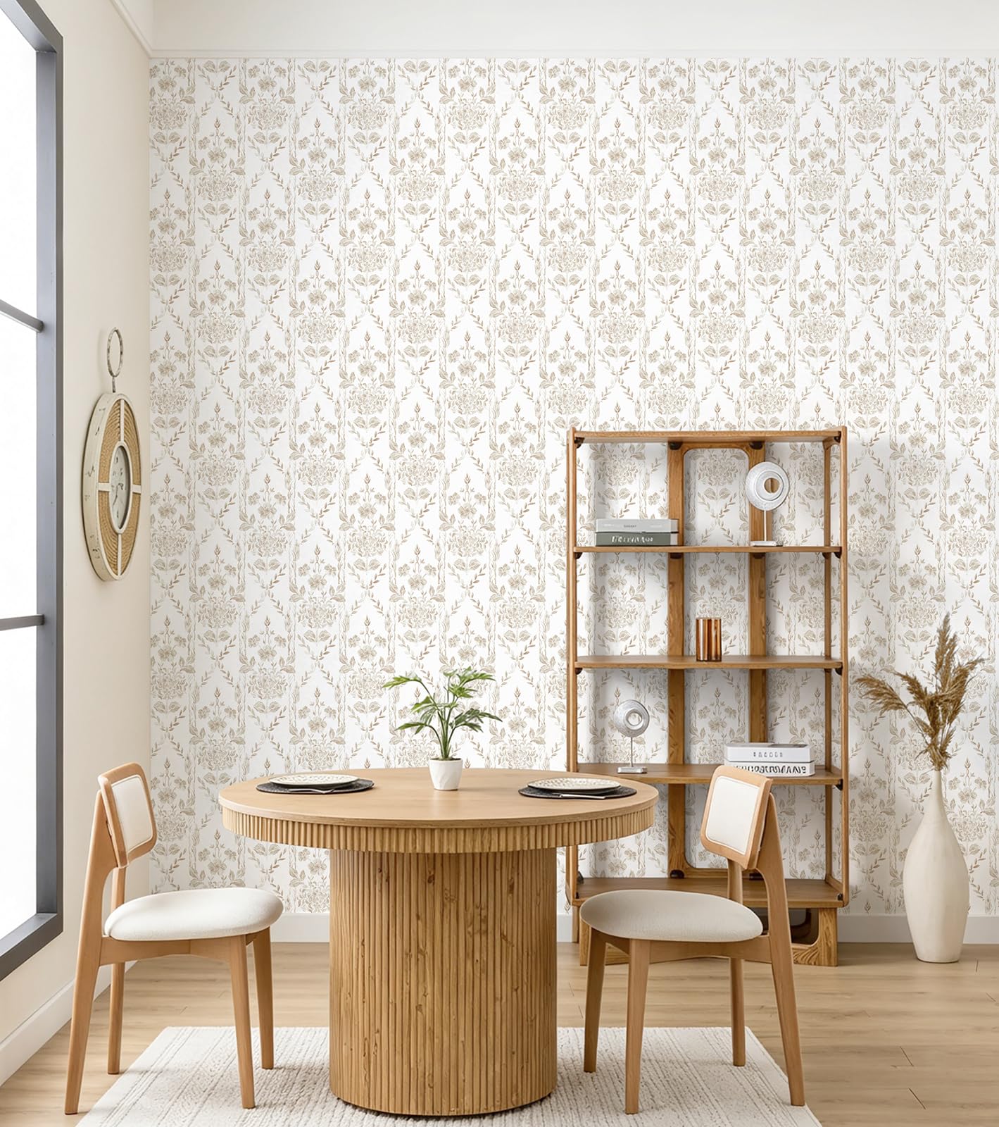 Tapeta geometryczna kwiatowa, nowoczesna, samoprzylepna, 44 x 1000 cm, beżowa i biała, folia do mebli, przyjazna dla najemców, geometryczny wzór, wodoszczelna, tapeta ścienna do szuflad, salonu