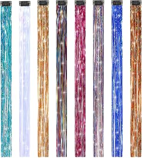 19.7 Inch Hair Tinsel Clip In, Heat Resistant Tinsel Hair Extensions Clip In for Party, Cosplay, Halloween, Horse Tail Decor, 8 Colors