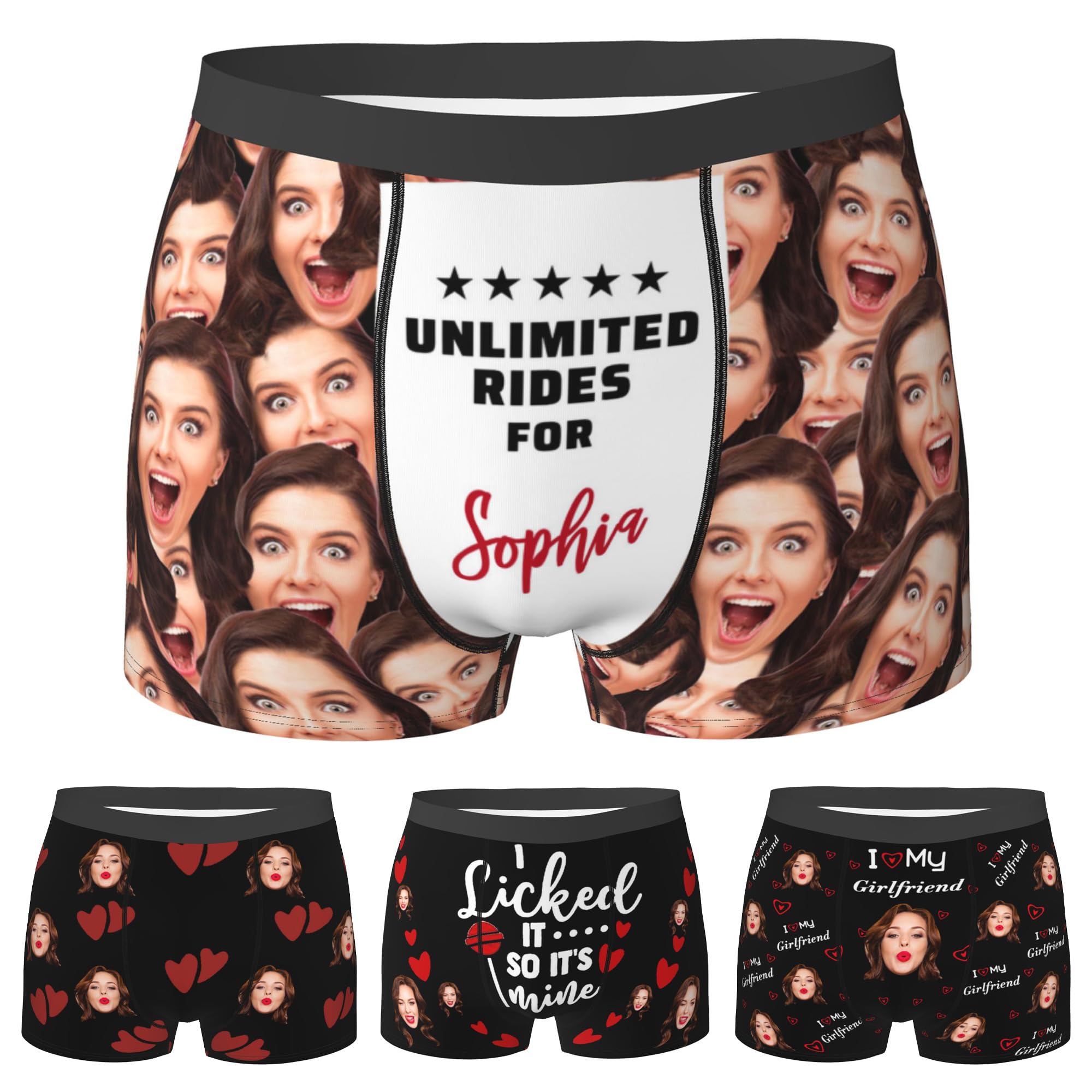 Customized Boxer Briefs for Men Unlimited Rides for Birthday Xmas Gift for Husband Boyfriend Men's Underwear Sleepwear with Face