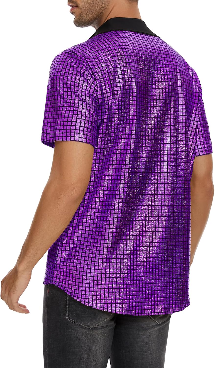 Century Star 70s 80s Disco Outfits Shirt for Men-Vintage Metallic Button Up Party Shirts - Image 5
