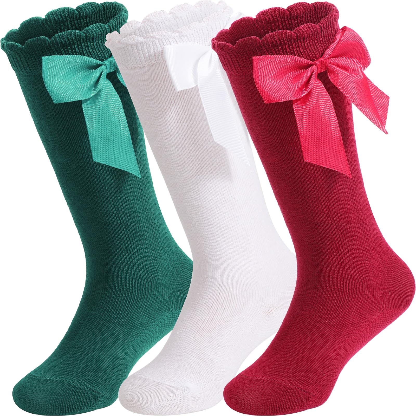 DRESHOW Baby Girl Knee High Socks Toddler Dress Socks Baby Bow Stocking Cotton Infant Socks