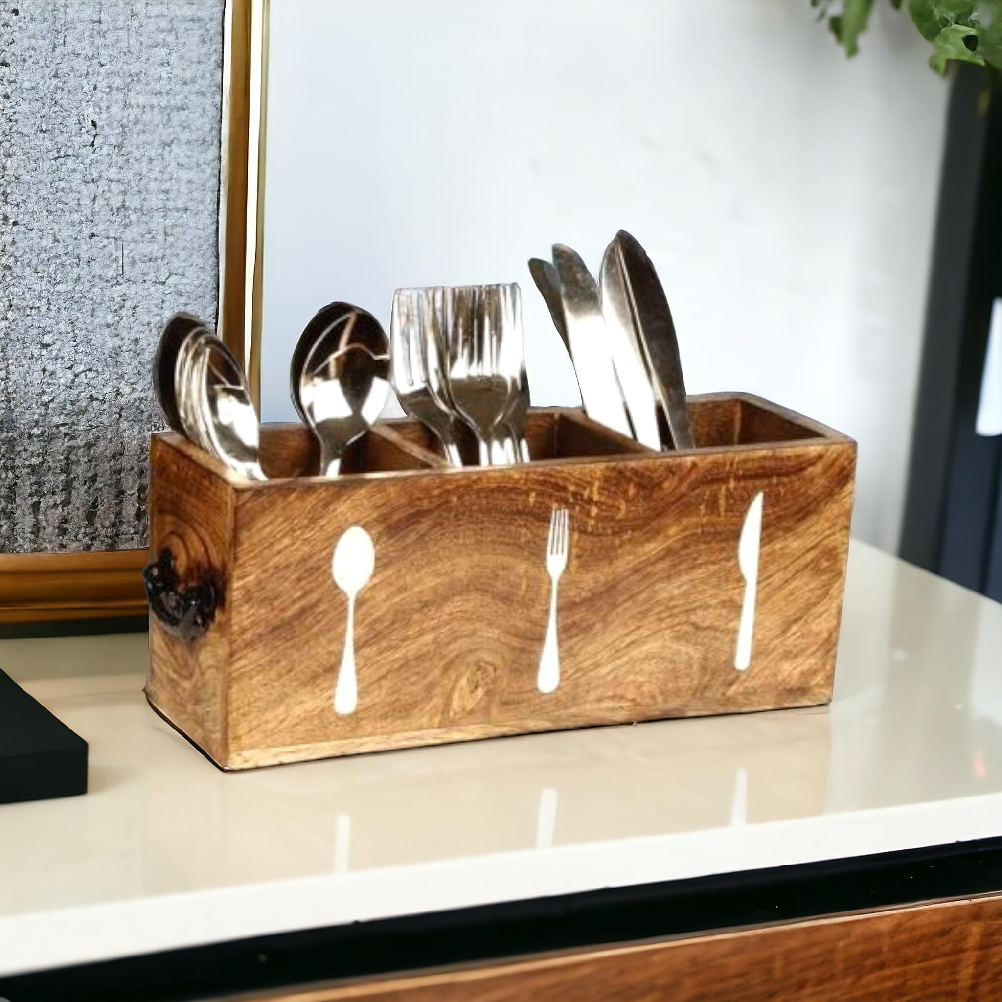 Rustic Wooden Spoon Holder - Handmade Kitchen Organizer -3