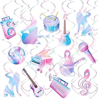 iPartyFun Music Singer Hanging Swirls Birthday Decoration Themed Swirl Ceilings Pop Music Hanging Streamers for Girls Theme Party Baby Shower Supplies