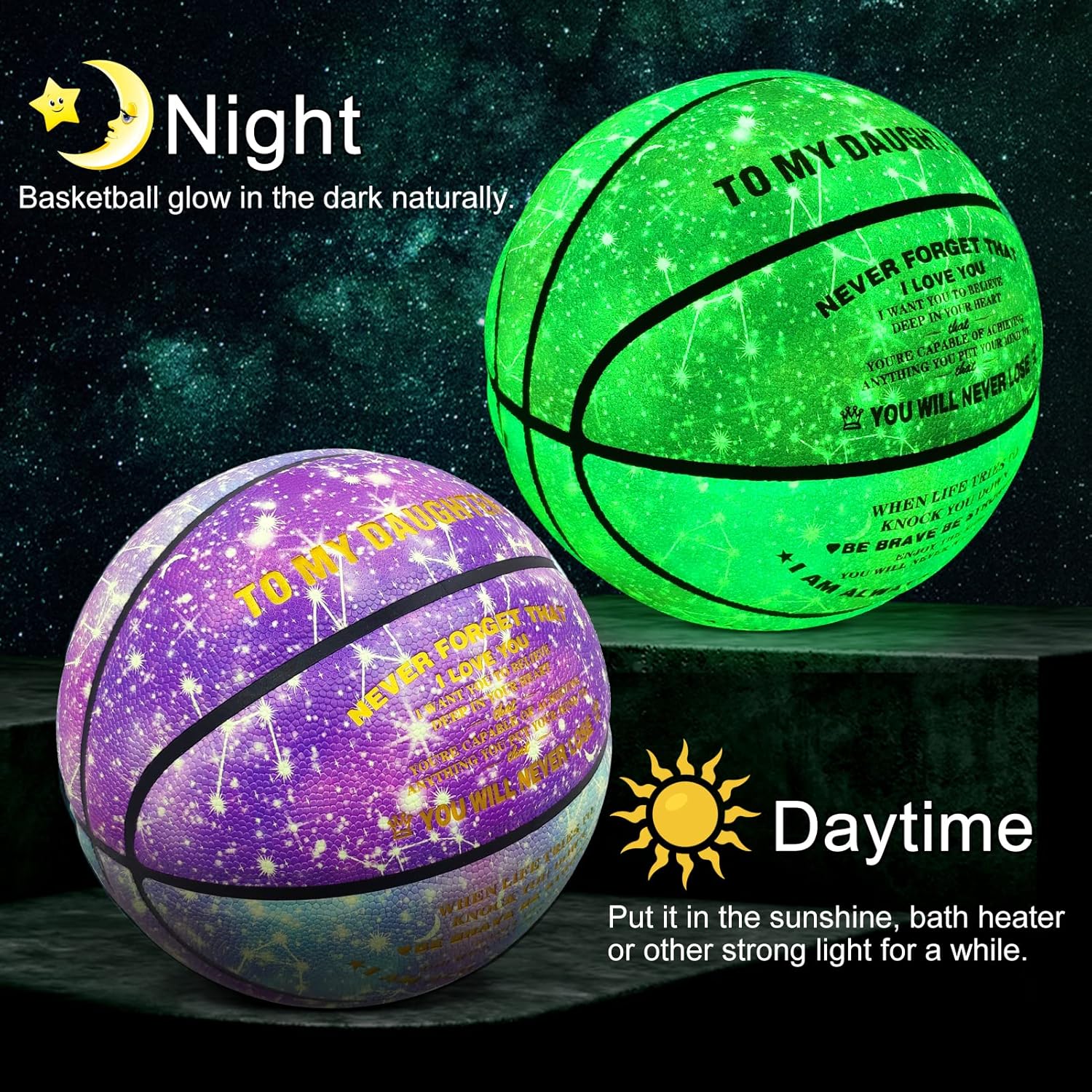 Customized Basketball, Glow in The Dark Personalized Basketball Gift Size 7 (29.5") / Size 6 (28.5") / Size 5 (27.5"), Custom Name, Text, Logo, Photos on Basketballs