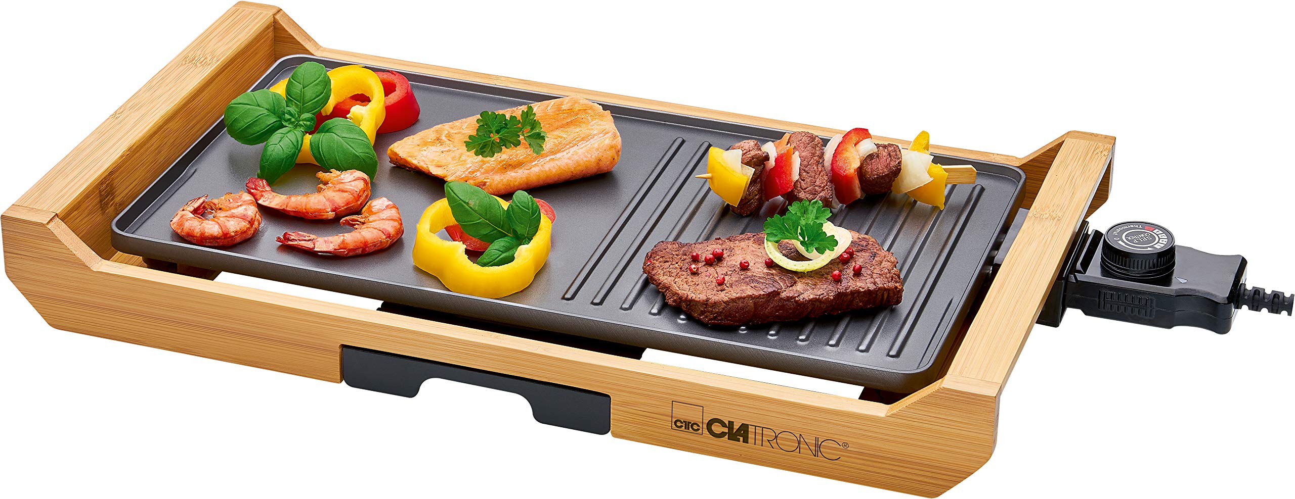 Clatronic TG 3697 1800 W Grill Elettrico Da tavolo Bambù, Nero
