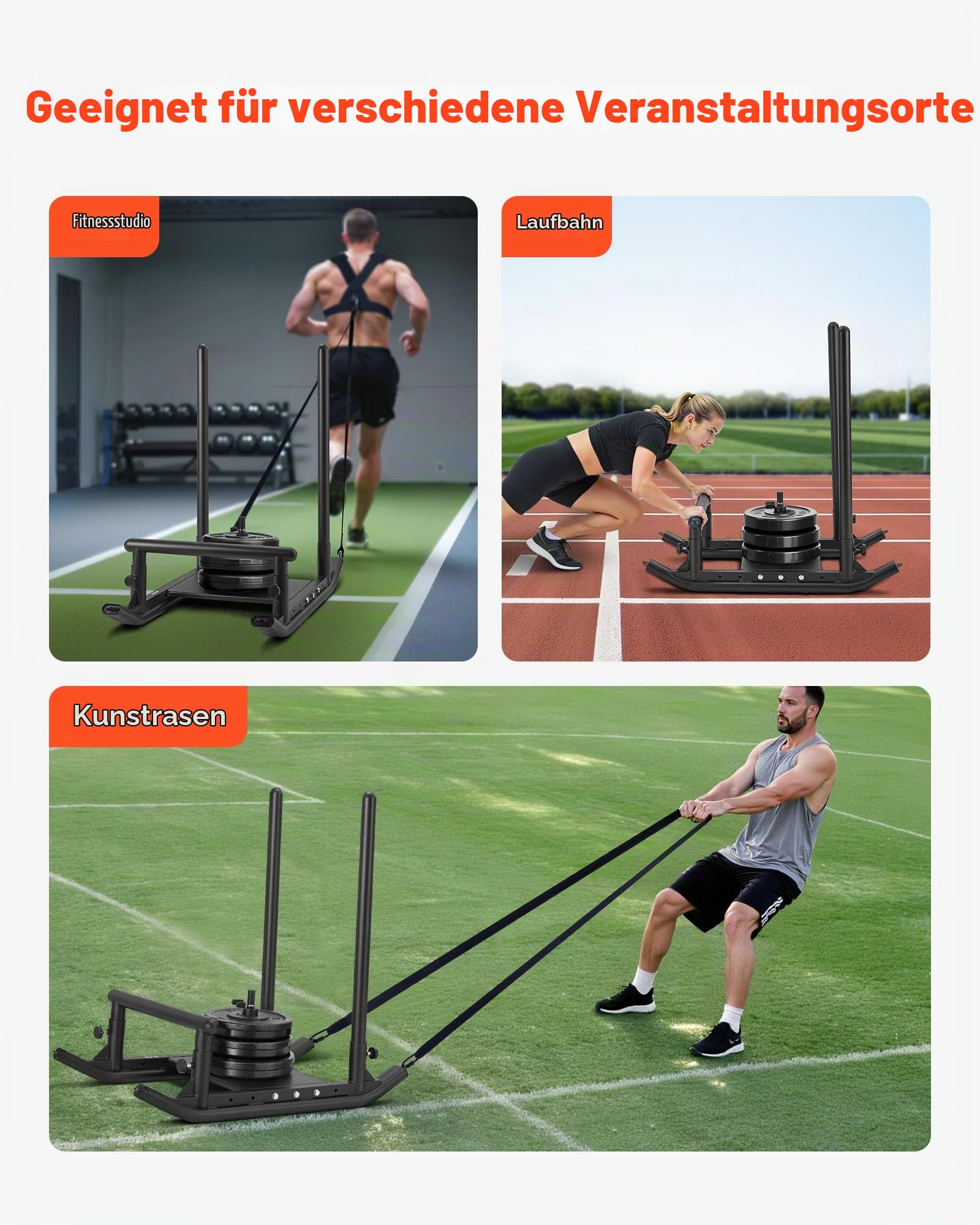 VEVOR Gewichtsschlitten Kraftschlitten Krafttrainingsschlitten zur Verbesserung der Geschwindigkeit bei sportlichen Übungen, Fitnessgerät mit Griff, kompatibel mit 25/51 mm Gewichtsscheiben Schwarz