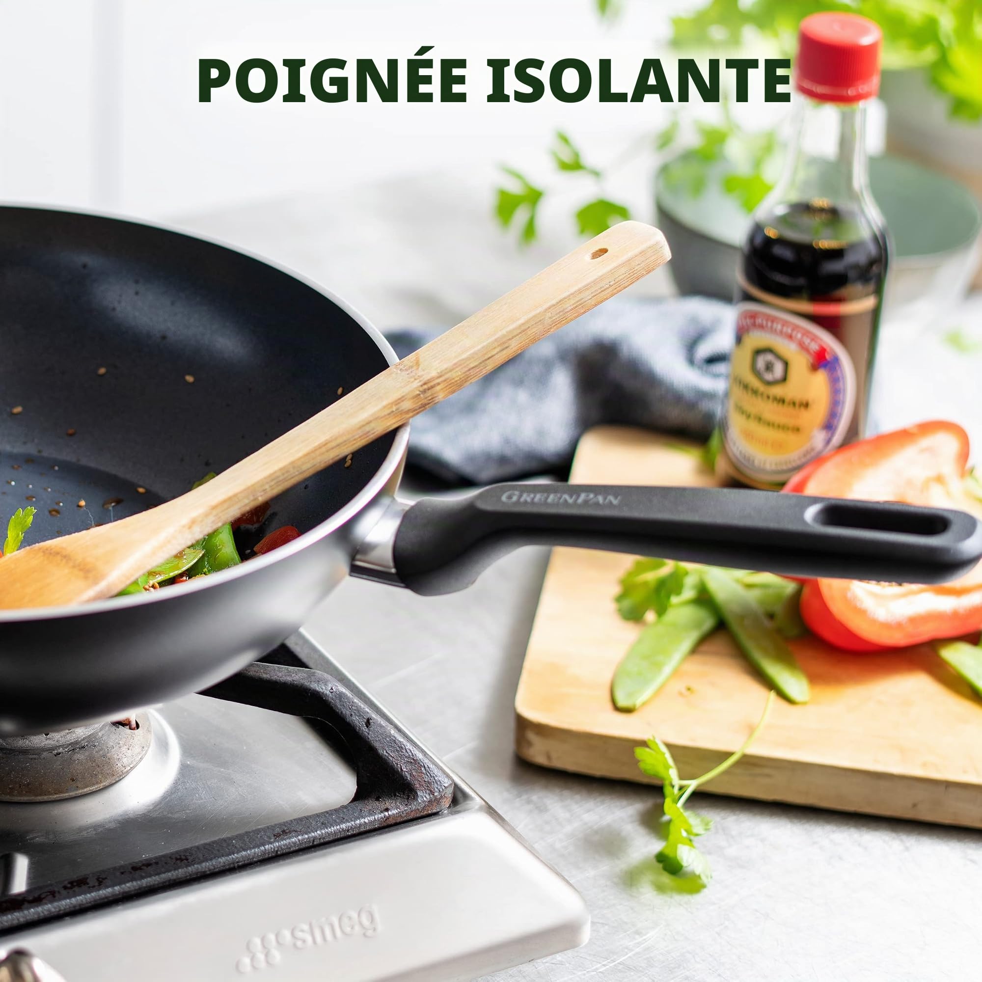 GreenPan Memphis Poêle Wok 30cm/3.6 Litre en céramique antiadhésive, Sans PFAS, Induction, Lavable au lave-vaisselle, Noir