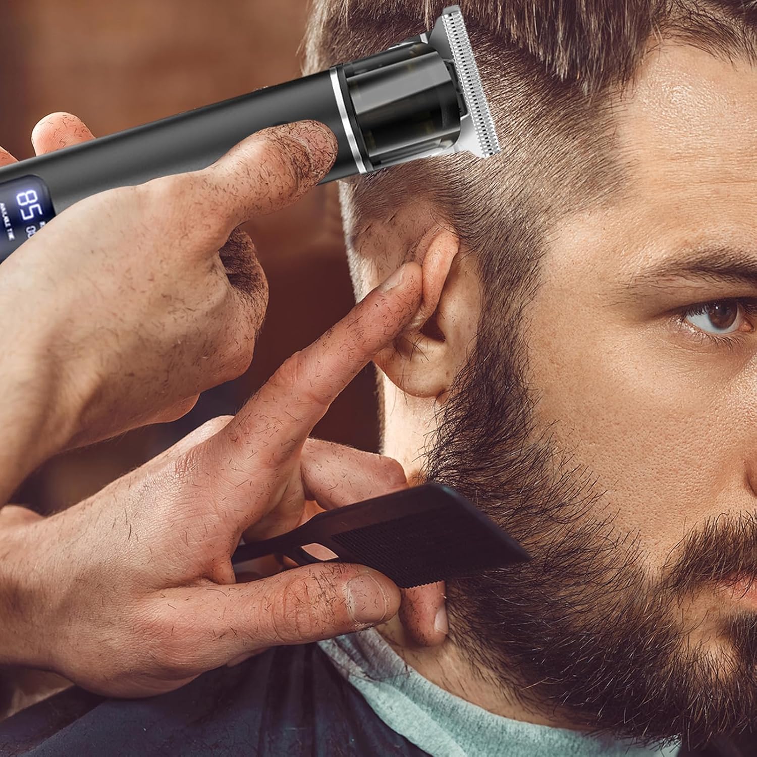 Cordless Beard Trimmer, Professional T-Shaped Stainless Steel Cutter Waterproof Rechargeable Hair Shaver for Face Body, Precision Grooming