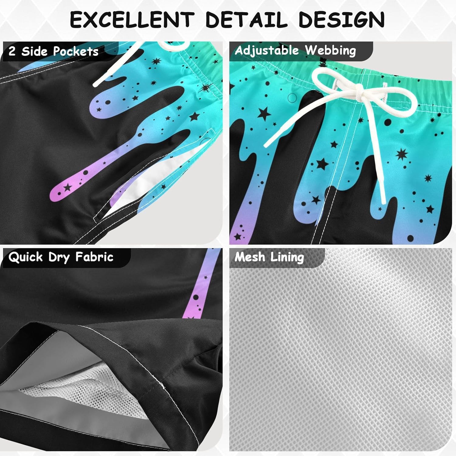 Boy Swim Trunks Quick Dry Swimsuit Bathing Suits Beach Board Shorts with Mesh Lining 8-16Years - Image 4