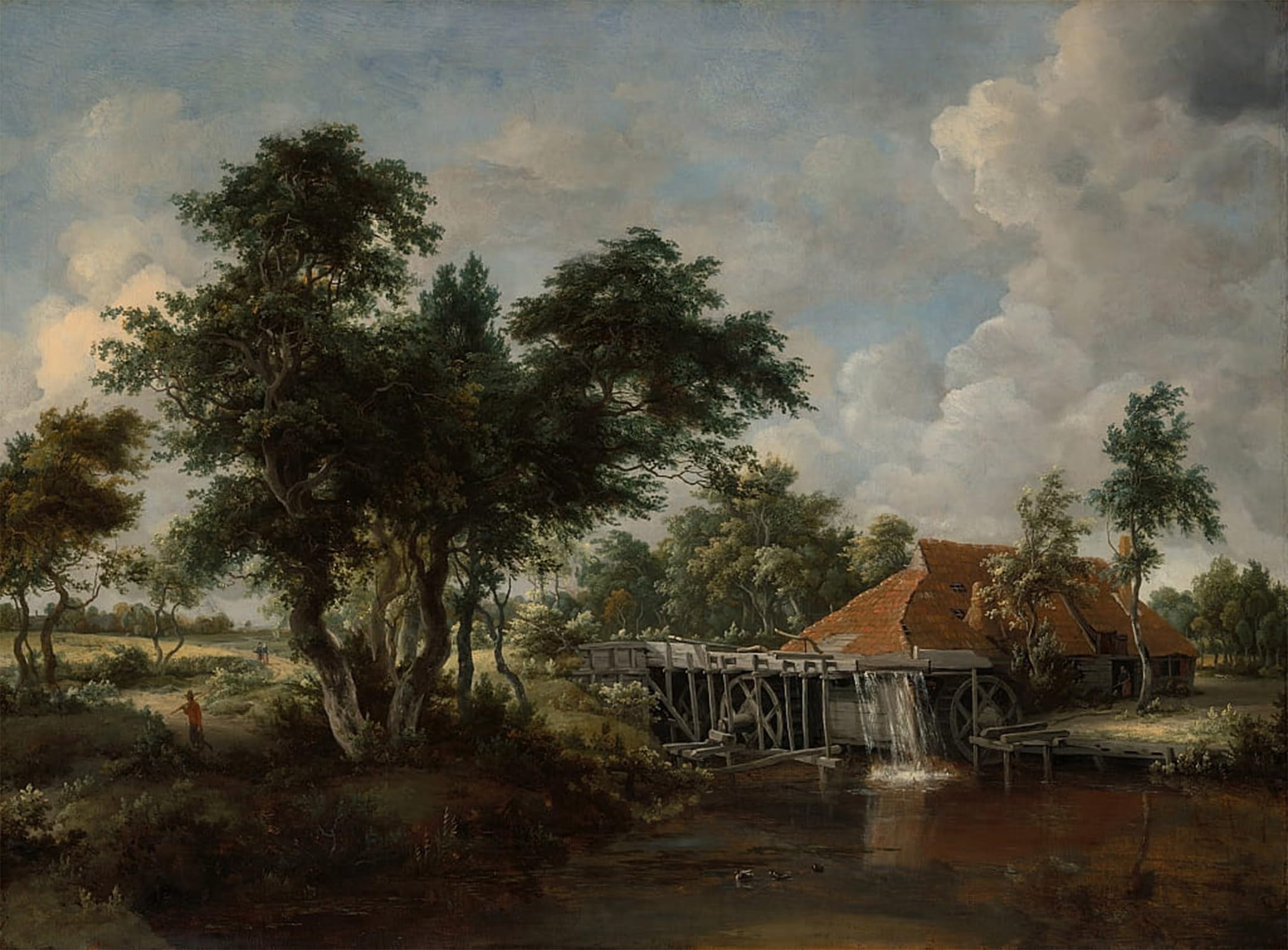 ARTXLXXBN Famous Painting Canvas Artwork Graffiti Print the Watermill with the Great Red Roof by Meindert Hobbema Portrait Canvas Image for Home Decor 60x90cm