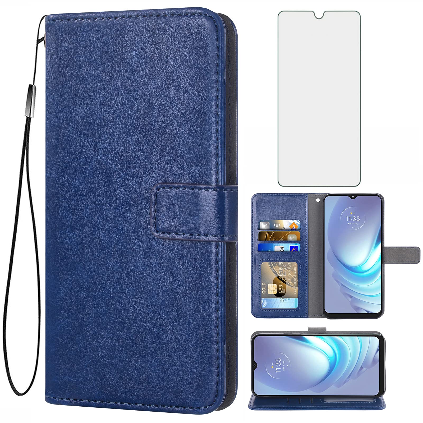 Étui portefeuille Motorola G50 avec verre trempé bleu par Asuwish - 8
