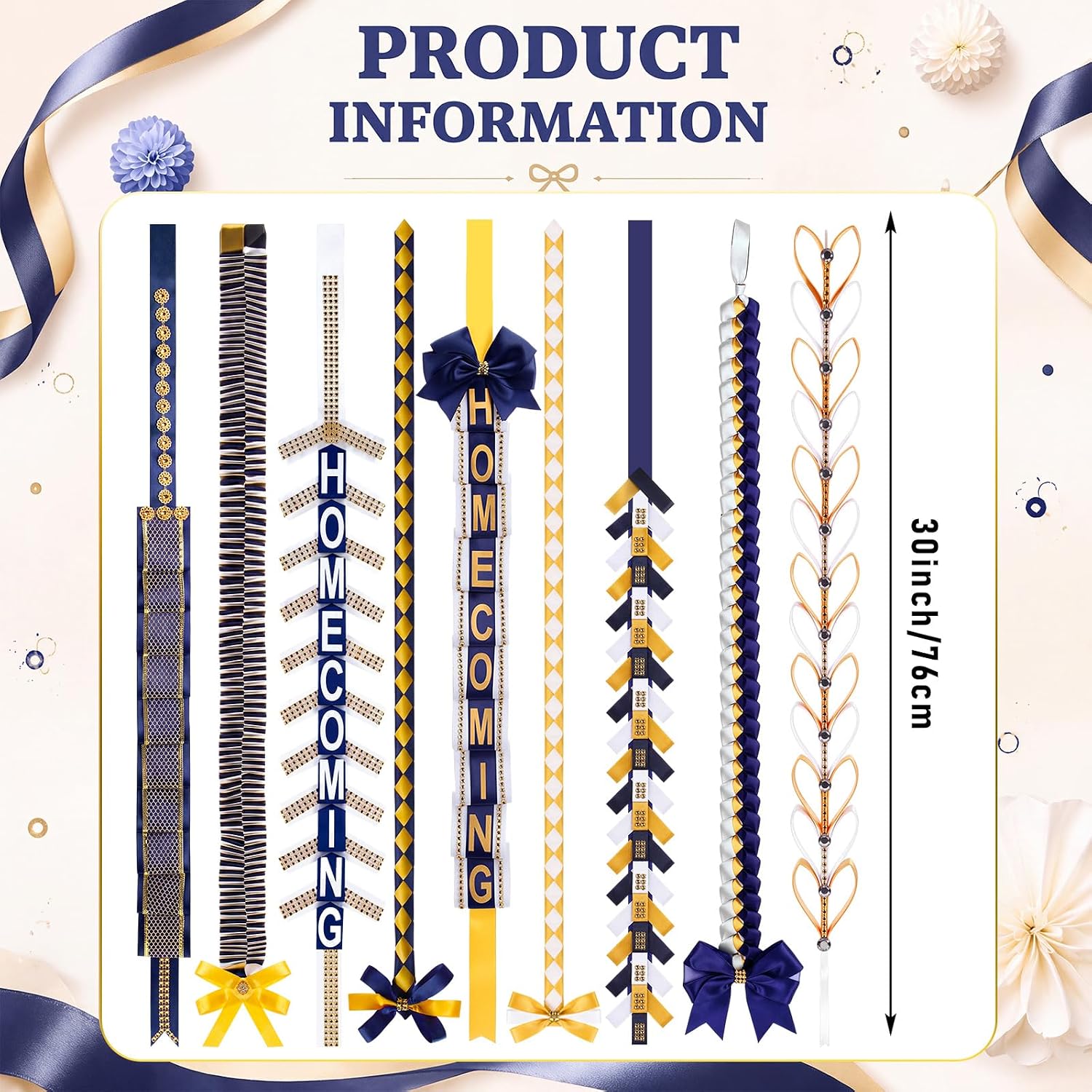 Suncalla 9 Pcs Homecoming Mum Braid 30 in Blue White Gold for Football Game