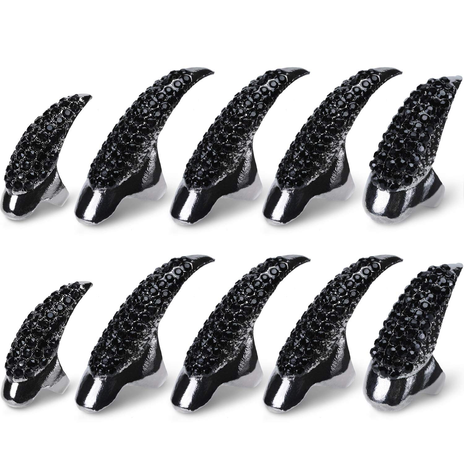 HicarerHicarer 10 Pcs Halloween Gothic Nail Claw Ring Metal Punk Fake Nails Set Costume Full Finger Rings for Men Women Party Favor Cosplay Supplies, 3 Sizes