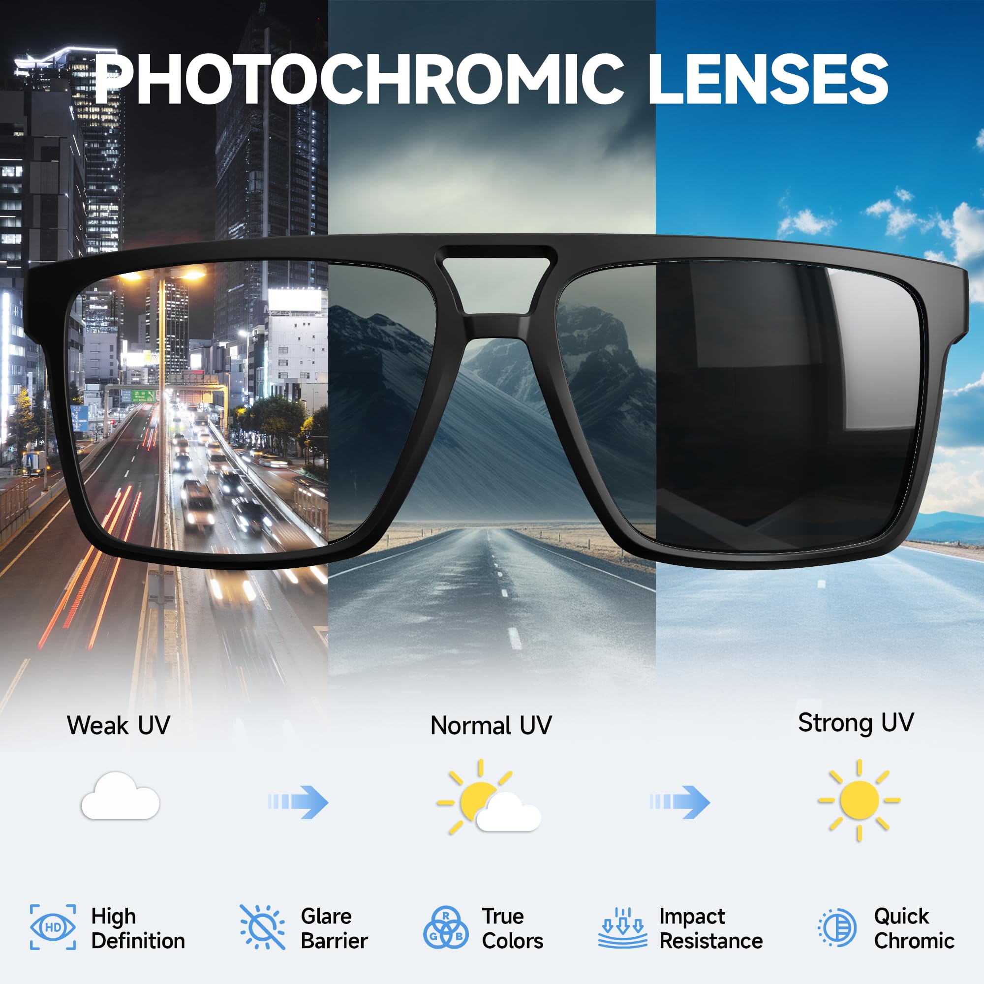 Gafas de sol fotocromáticas para hombres y mujeres, transición UV y protección. Diseño para deportes correr y seguridad en el trabajo