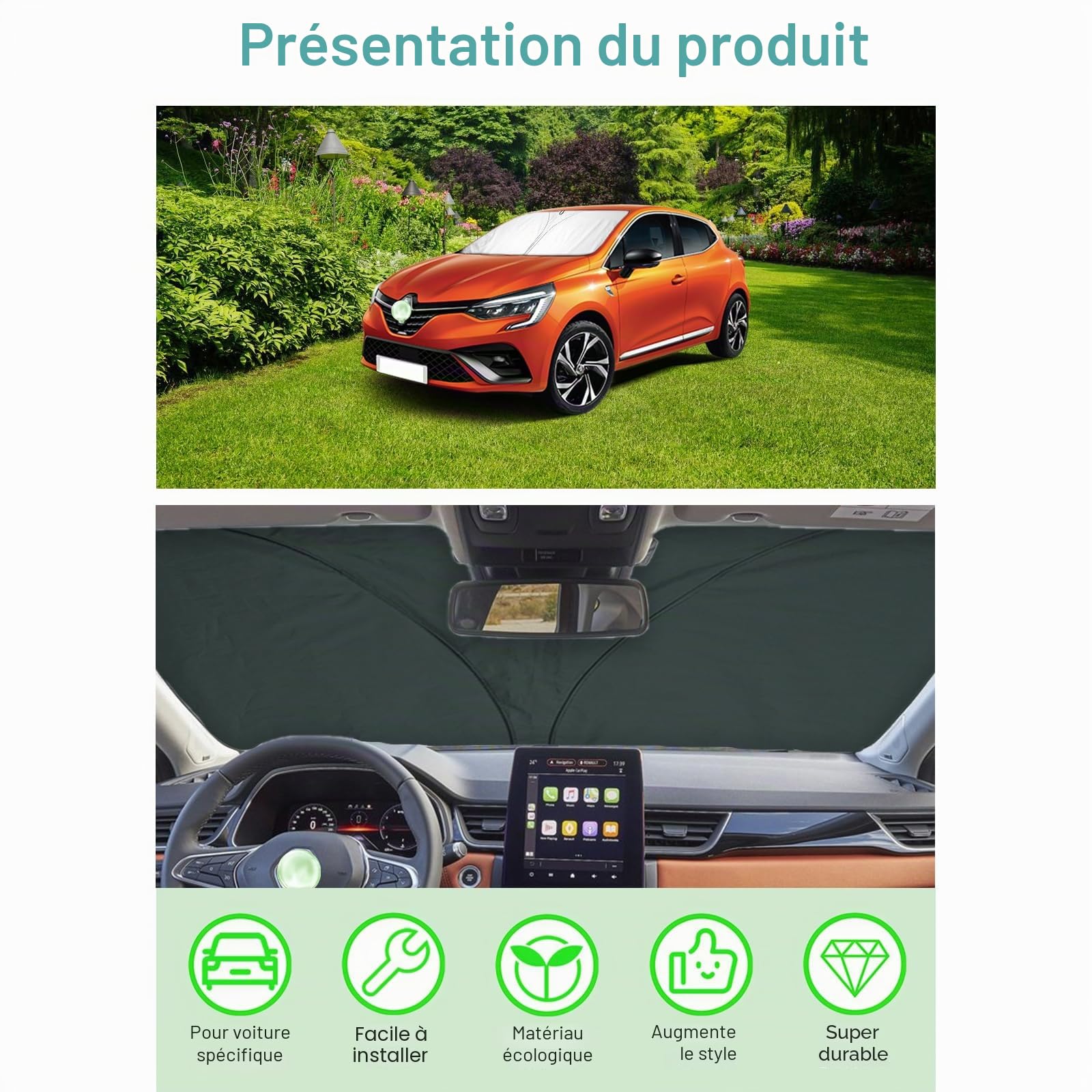 [Mise à Niveau] GAFAT Compatible avec Renault Clio 5 V 2020-2024 2025 Pare-Soleil Avant, Clio 5 RS Line/E-Tech Hybrid Accessoires Pare-Soleil Intérieur, Pare-Brise, Refroidissement, Protection UV