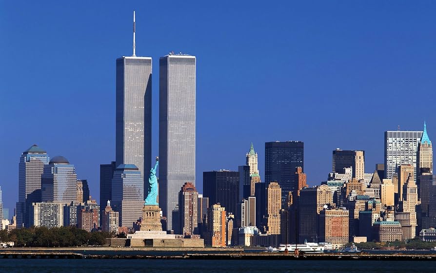 New York Cityscape Twin Towers Framed Canvas Print Size 30