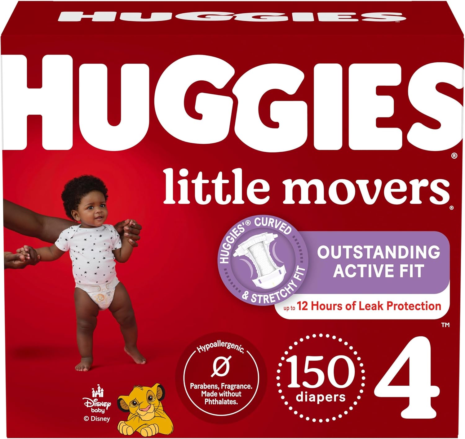 Huggies Size 4 Diapers, Little Movers Baby Diapers, Size 4 (22-37 lbs), 150 Count (6 Packs of 25), Packaging May Vary Size 4 150