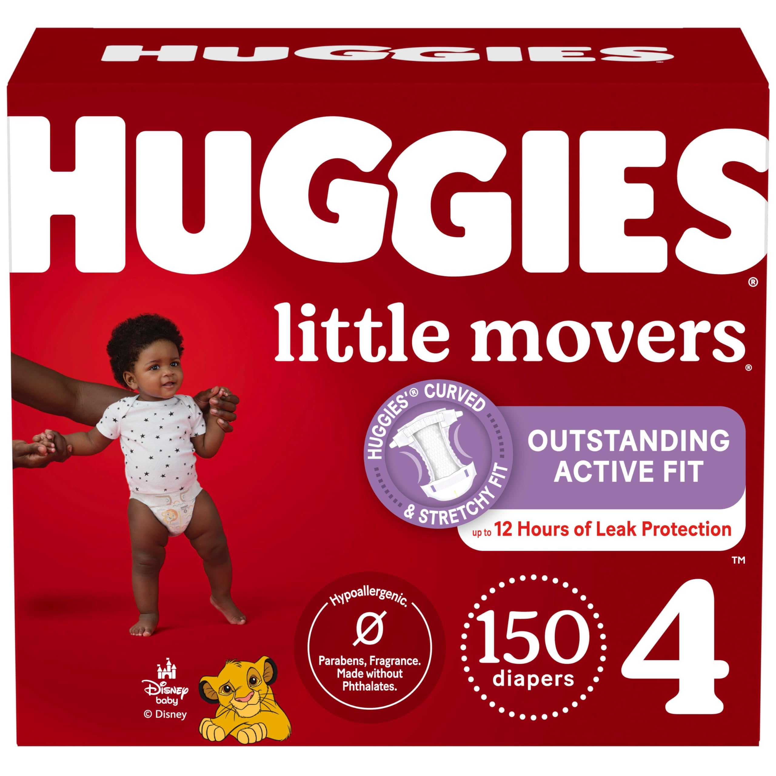 HUGGIESSize 4 Diapers, Little Movers Baby Diapers, Size 4 (22-37 lbs), 150 Count (6 Packs of 25), Packaging May Vary