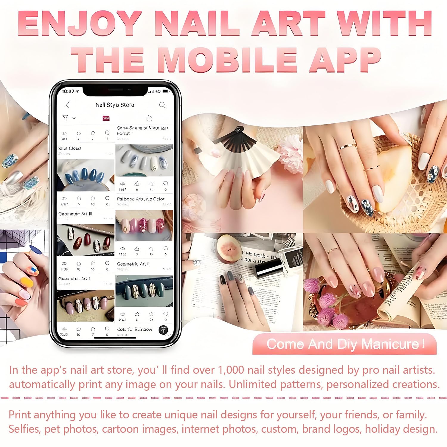 Stampante per Unghie, Stampante per Nail Art 2400 Dpi, Stampa Rapida in 20 Secondi, Design del Motivo Personalizzabile, Stampa E Asciugatura 2 in 1, per Casa White