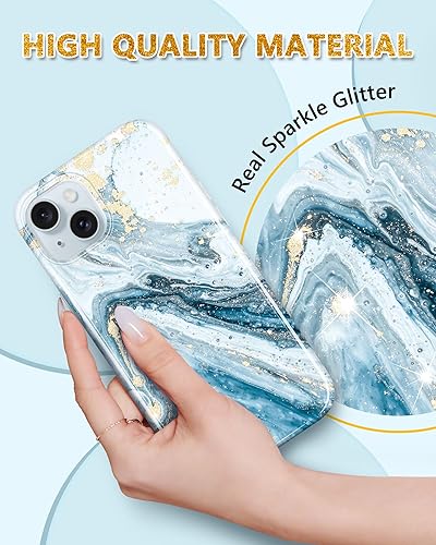 Miniatura 2 de JIAXIUFEN Funda compatible con iPhone 15, diseño de mármol con purpurina dorada, a prueba de golpes, delgada, suave, funda de silicona TPU de 6.1