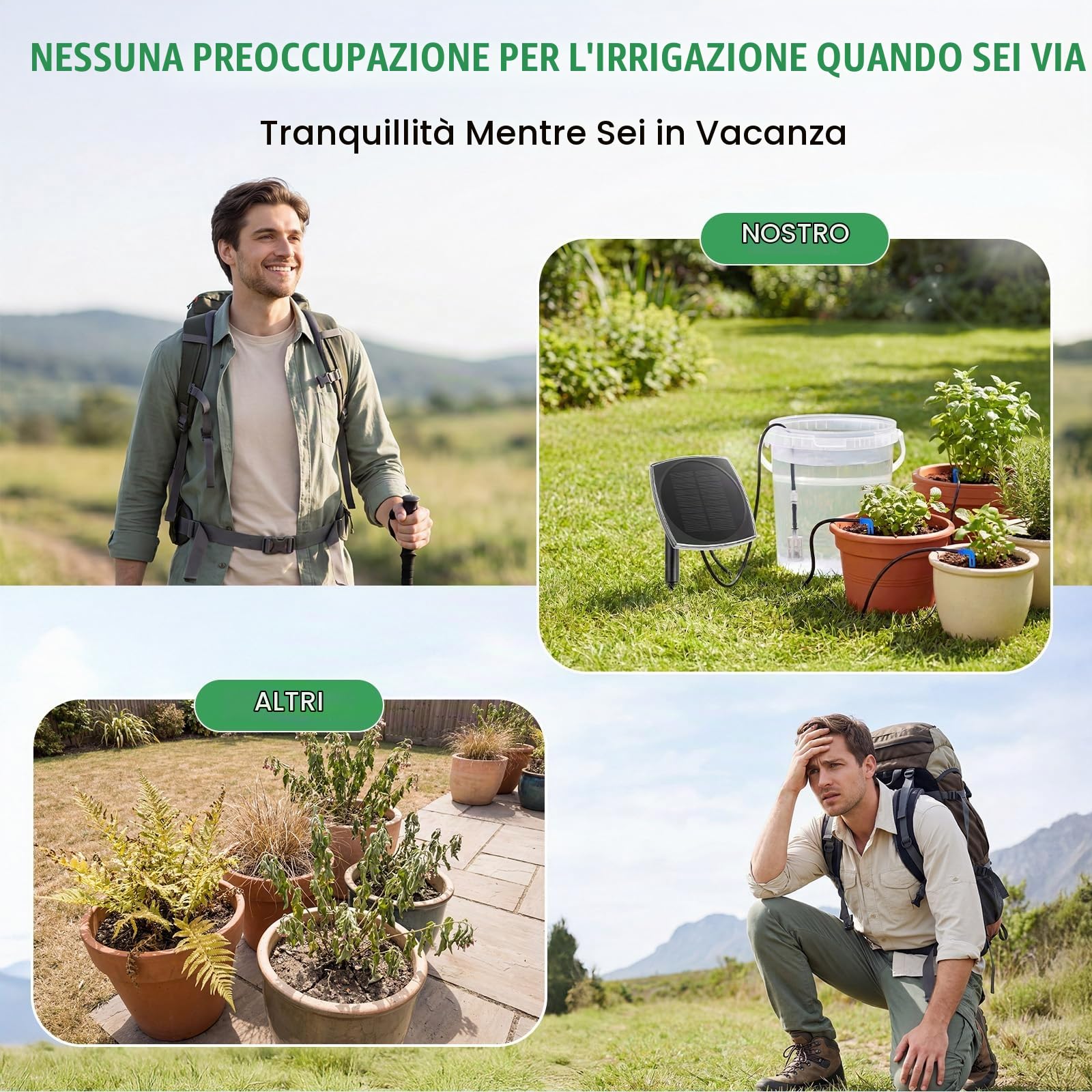 Sistema di irrigazione solare per balcone per 20 piante in vaso - 2026 Ultimo sistema di irrigazione automatica con 12 modalità timer e tubo a goccia da 20 m per giardino, balcone, serra, piante in
