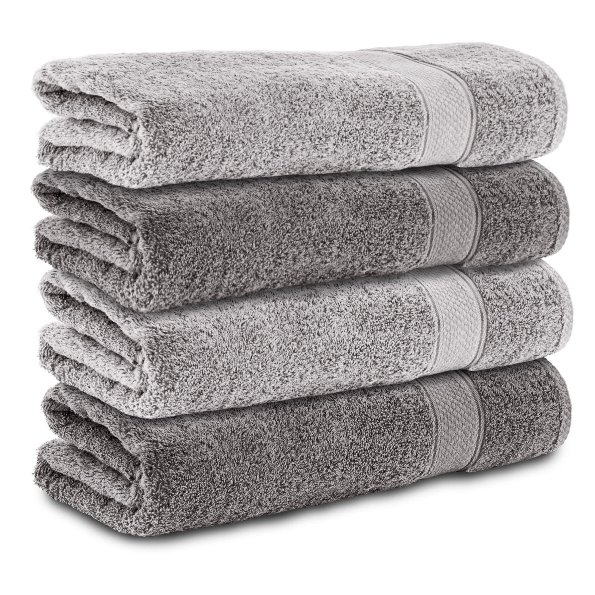 Komfortec Set of 4 Bath Towels 70 x 140 cm 100% Cotton 470 g/m² Terry Cloth Soft Anthracite Grey/Silver