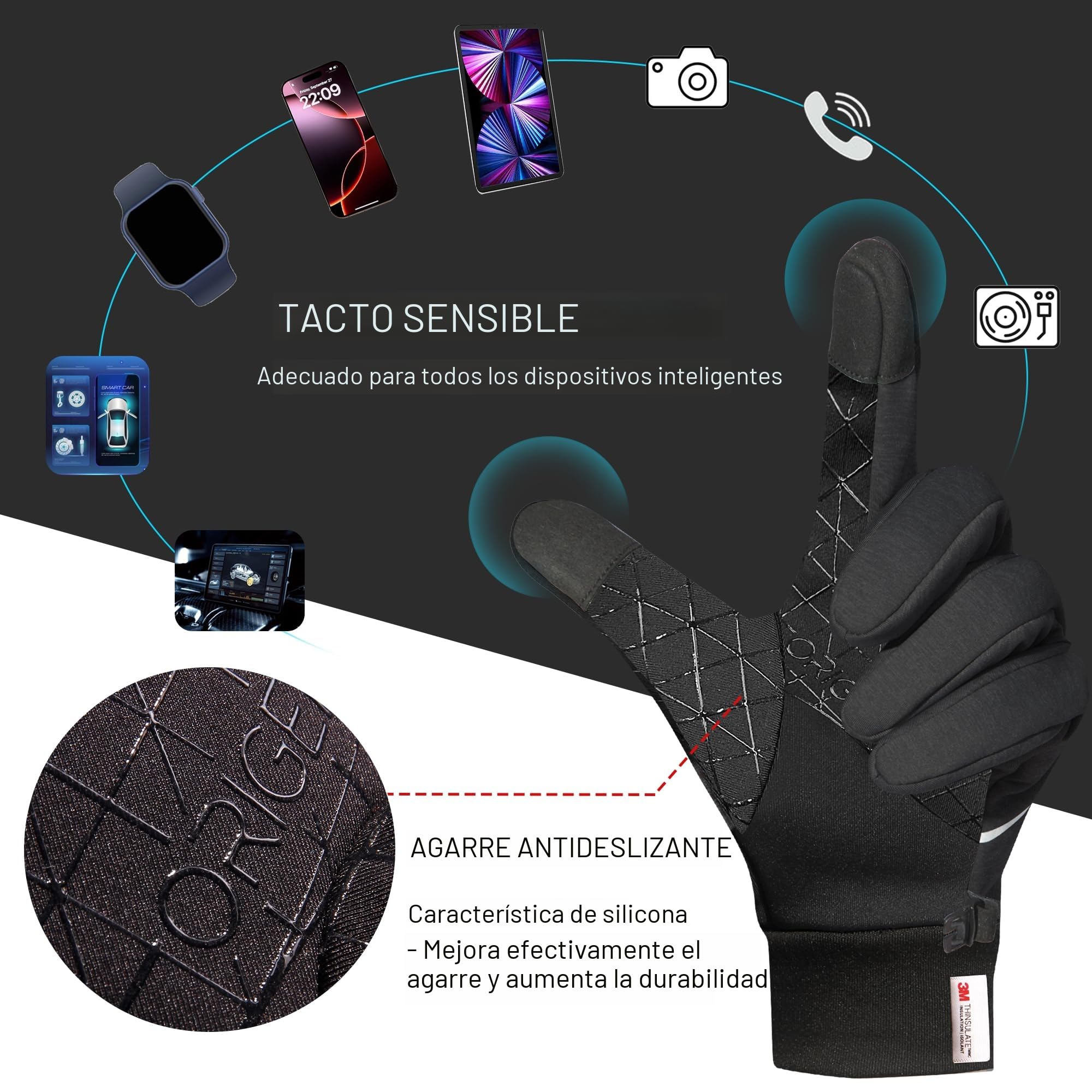 Origem guantes térmicos hombre mujer, 3M Thinsulate guantes moto invierno,guantes de ciclismo a prueba de agua,antideslizante pantalla táctil guantes con caliente forro para correr,conducir,senderismo