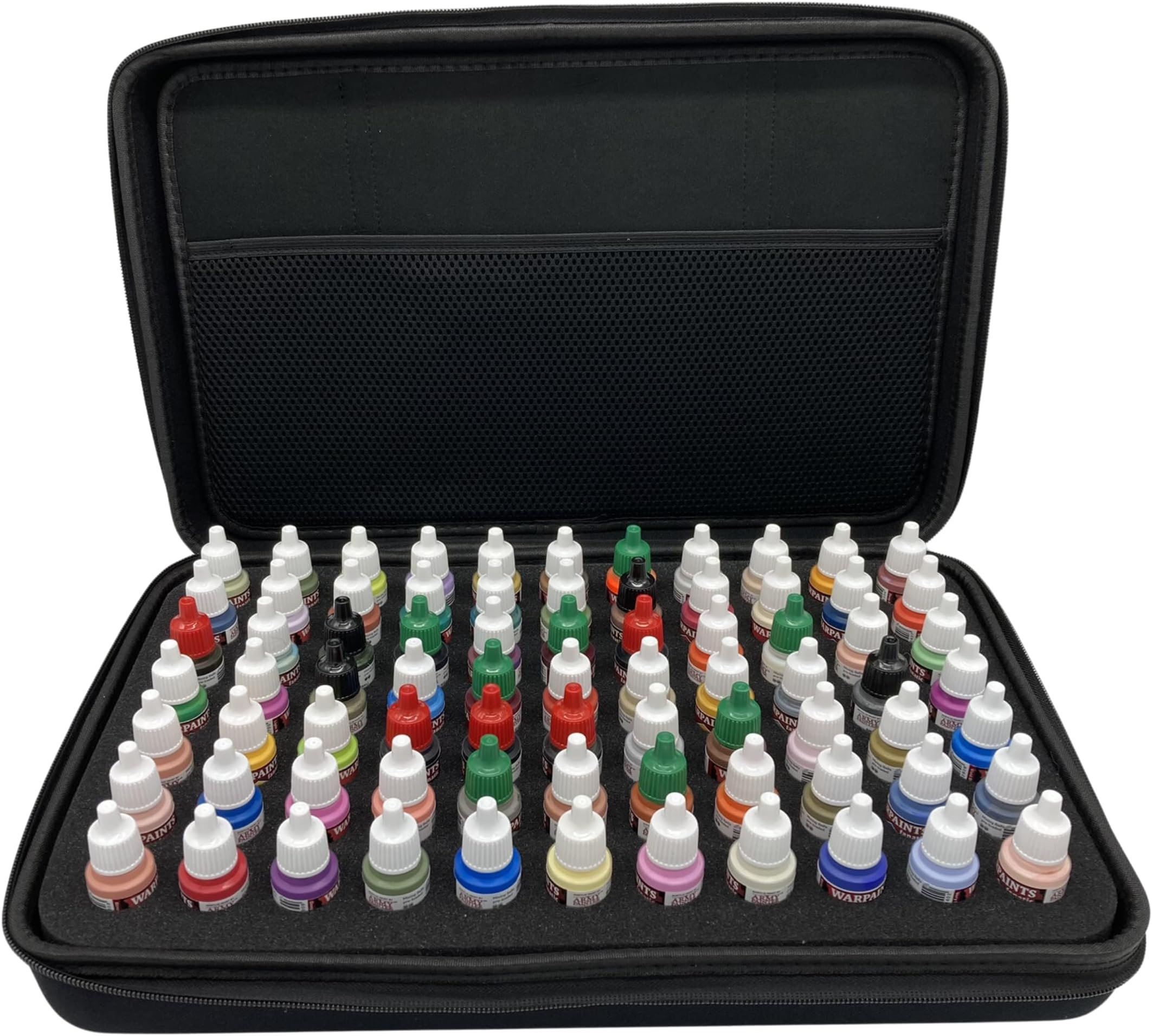 Grinning Gargoyle Model Paint Storage Carry Case with Handle - Miniature Hobby Dropper Bottle Paint Rack Organizer with Foam Insert and Pocket for Bushes - Perfect Army Painter Vallejo Paint Holder