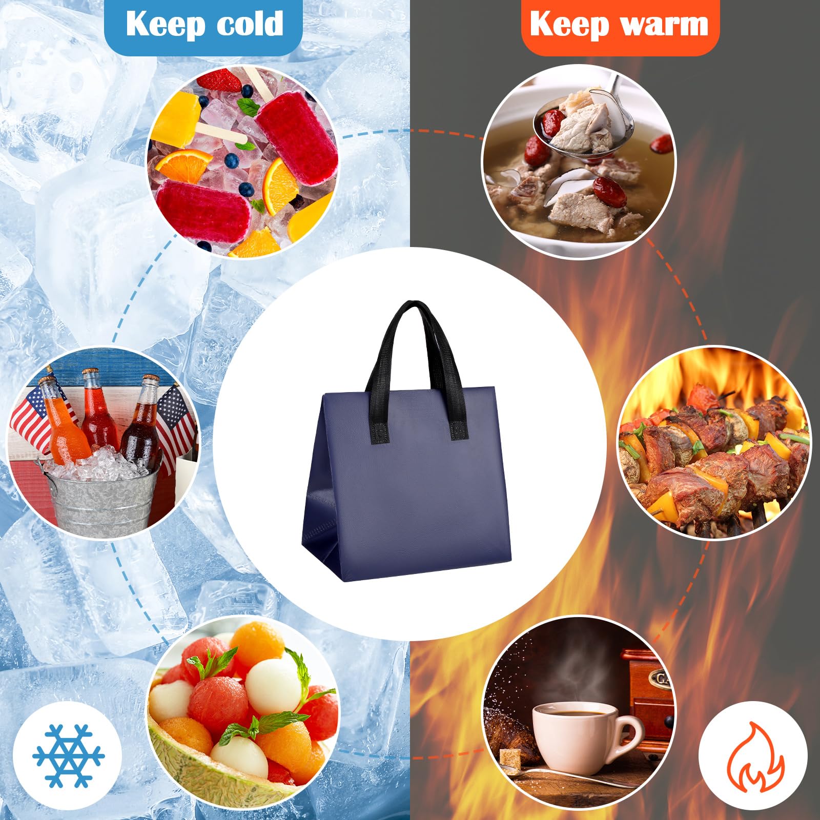 FoldTier 50 bolsas aisladas para llevar, bolsas de alimentos con aislamiento térmico a granel para café, leche, té, alimentos fríos calientes, mariscos frescos, bolsas de entrega de pizza, para