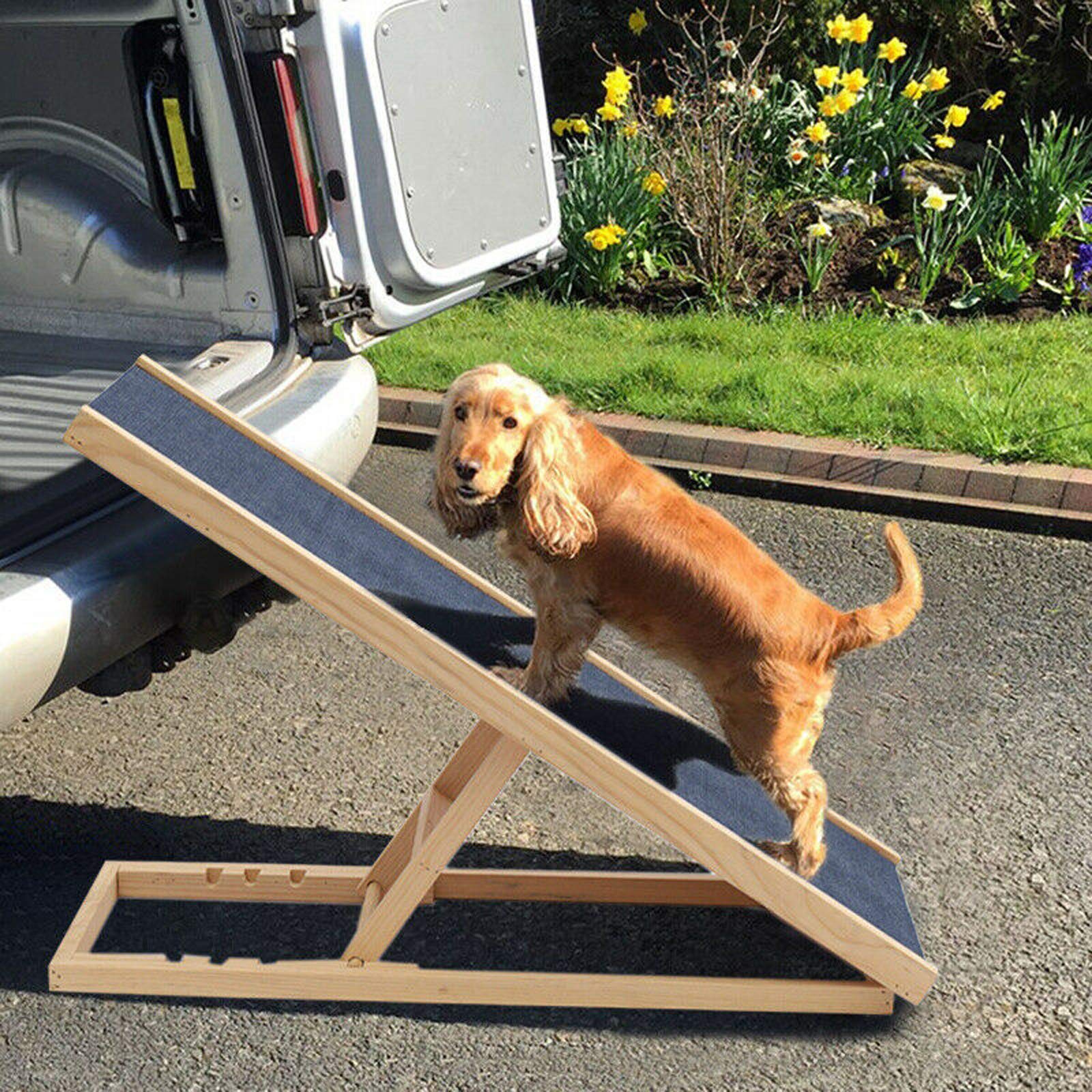 DayPlus Hunderampe, Hunderampe für Auto Bett Sofa, Auto Rampe für Hund, Anti-Rutsch Teppich, Haustier Rampe Welpe große Hunde bis 150 kg, Holz und Klappbar Design (100x40cm)
