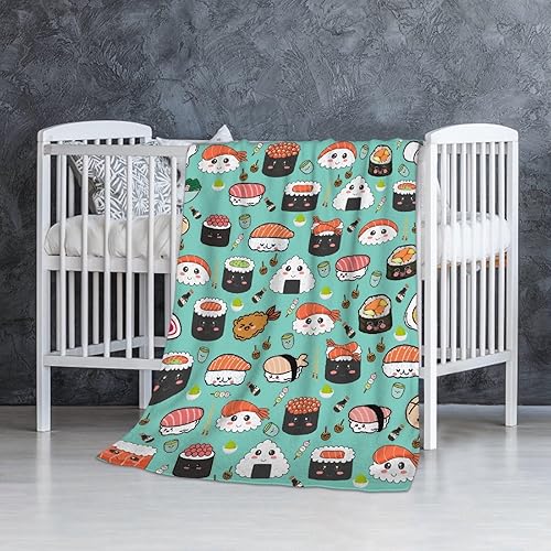 Miniatura 3 de Manta de sushi para regalo, manta de franela ultra suave y acogedora, manta de forro polar ligera y mullida, manta de felpa cálida para sofá, cama,
