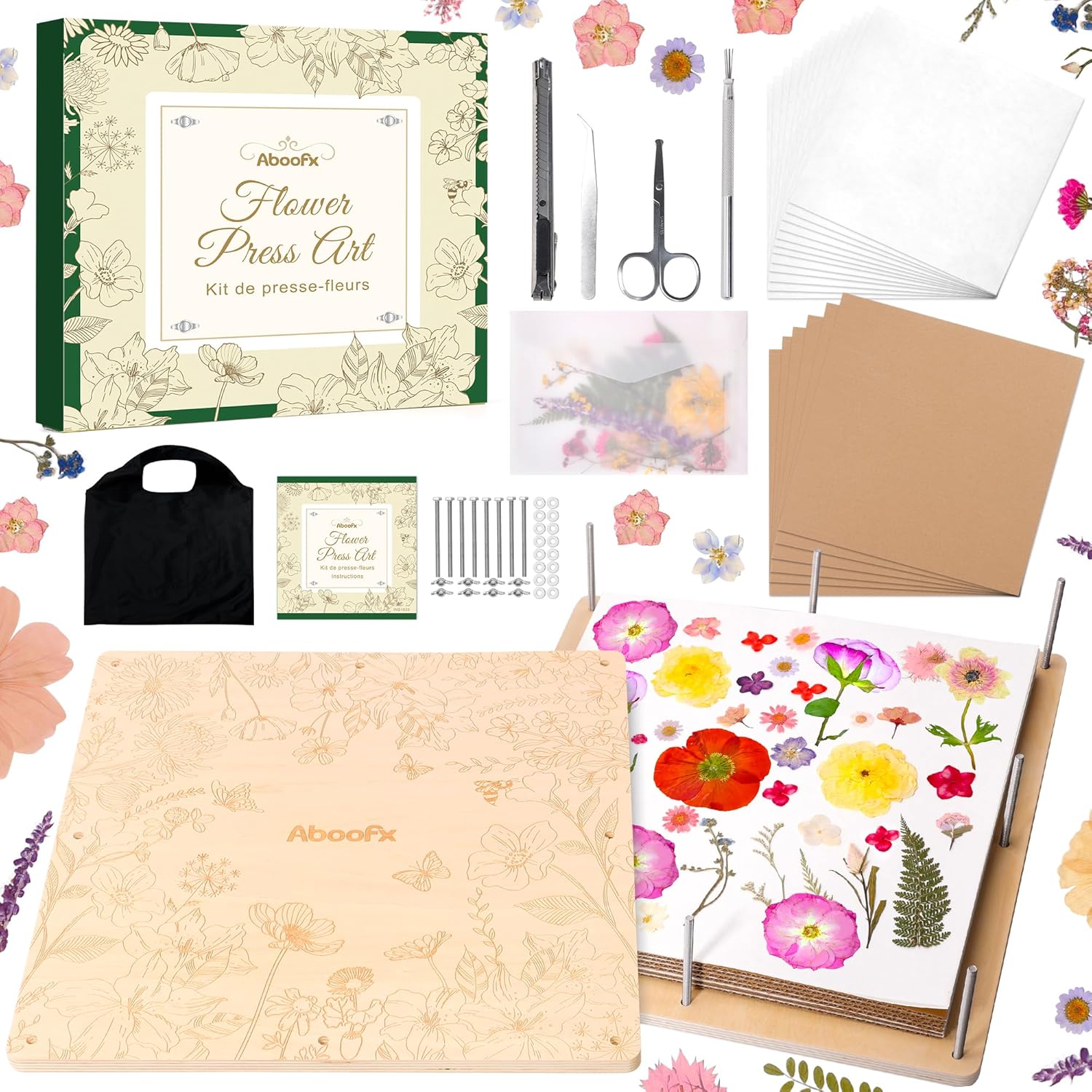 Aboofx Extra Large Flower Press Kit for Adults, 15"x 15" 6 Layers Wooden Flowers Pressing for DIY Easter Theme Pressed Flowers Art, Big Flower Preservation Kit for Frame Bookmark Resin Craft Projects