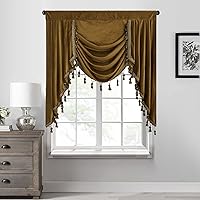 Vista 39 de StangH Cortinas decorativas de lujo, cenefa azul con bloqueo de luz, cenefa festoneada para ventana pequeña con bolsillo sólido para barra, cortina