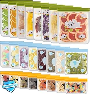 Dishwasher Safe 24 Pack Reusable Freezer bags Storage Vegetable Bags -BPA Free Leakproof Food Storage Bags Reusable Silicone for Marinate Meats