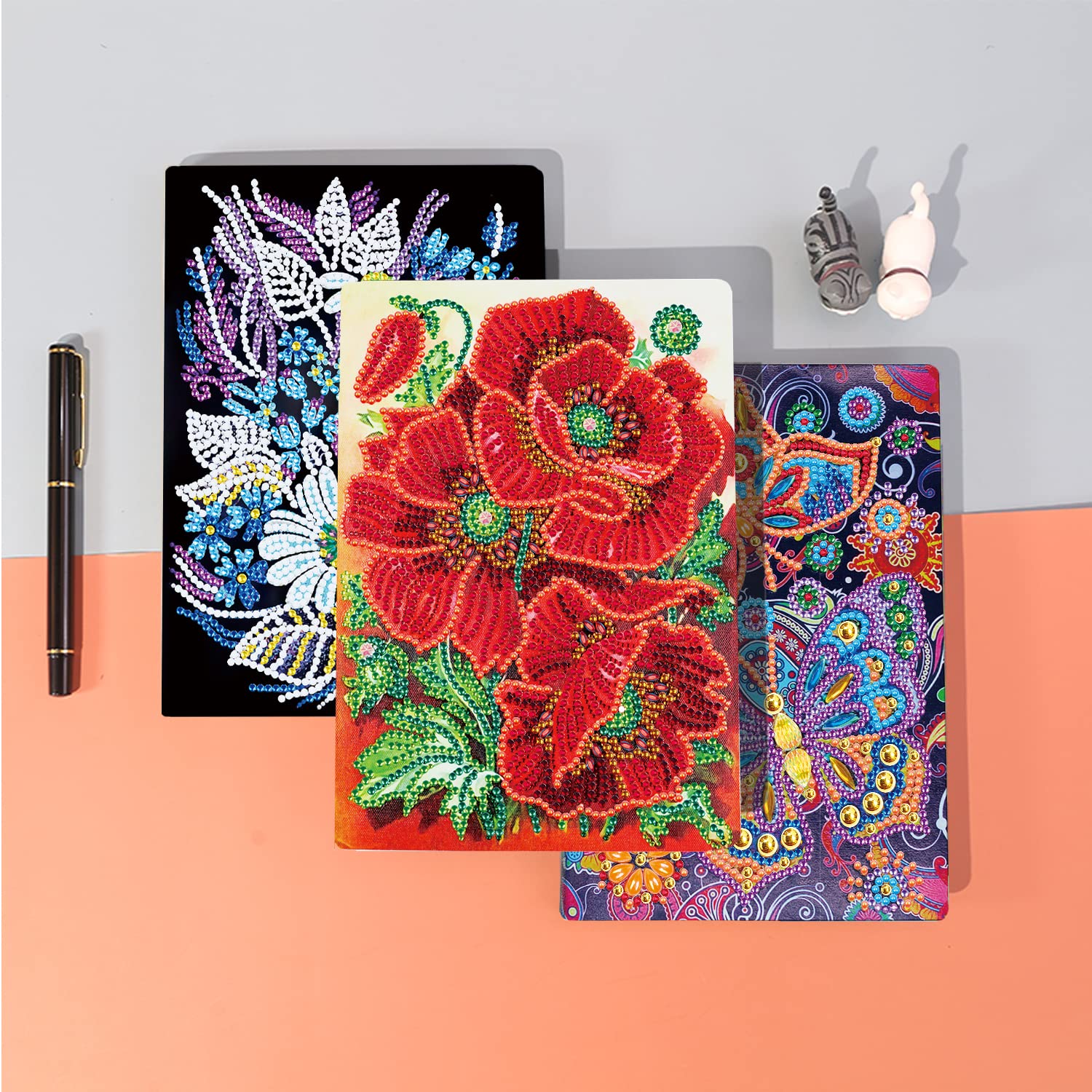 DIY 5D Diamond Painting Notebook A5 Blank Diamond Art Notebooks Kids Rhinestone Embroidery Secret Diary Girl Poppy Flowers Sketchbook for Student Office School Supplies Writing A5 Notebook Journal - Image 4