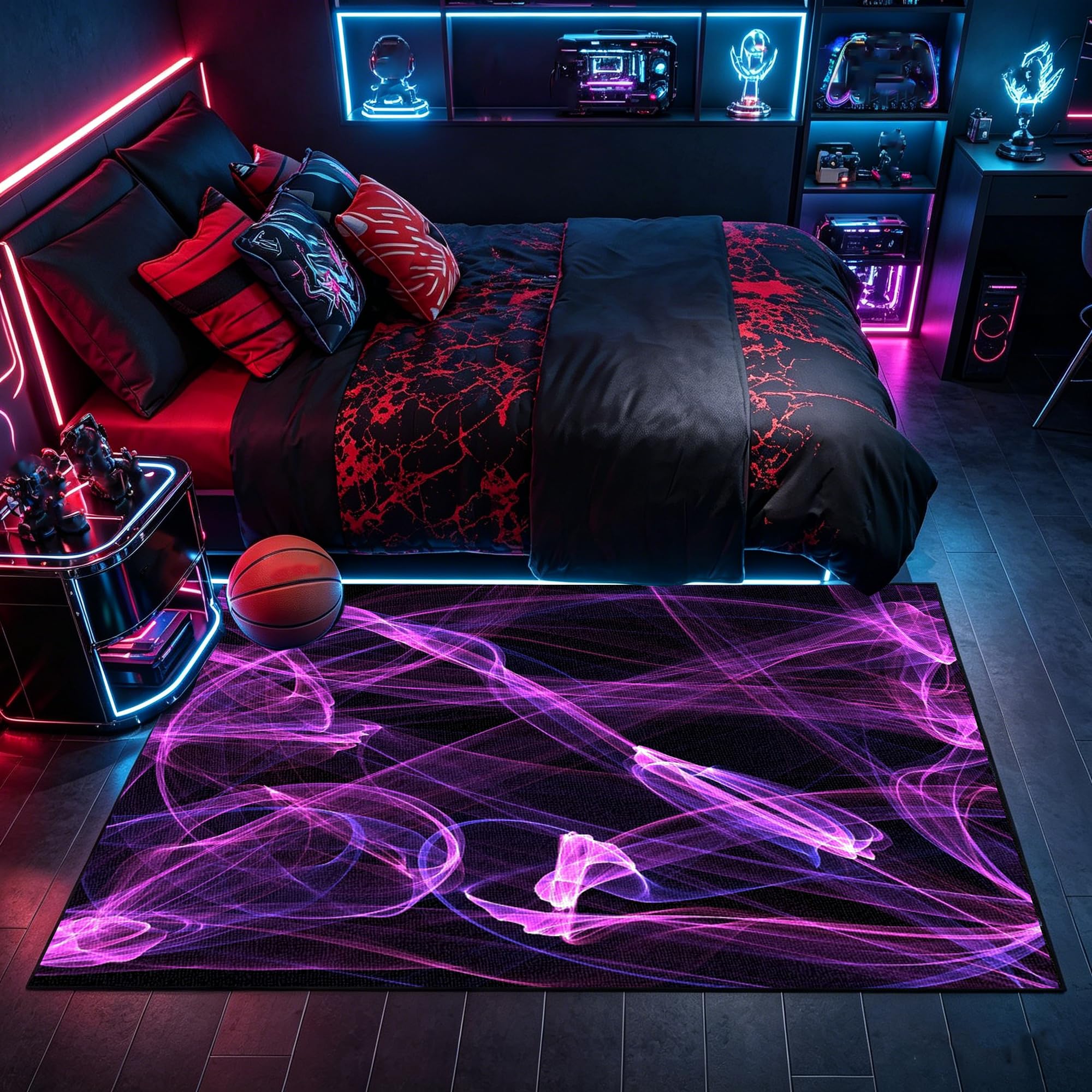 Tappeto Camera Da Letto Ragazzo Bambini 80 x 120 cm Tappeto Con Controller Di Gioco, Gaming Pavimento Antiscivolo, Zone Game 3D, Decorative Stanza Per Soggiorno Stanza Dei Giochi Scrivania E Sedia