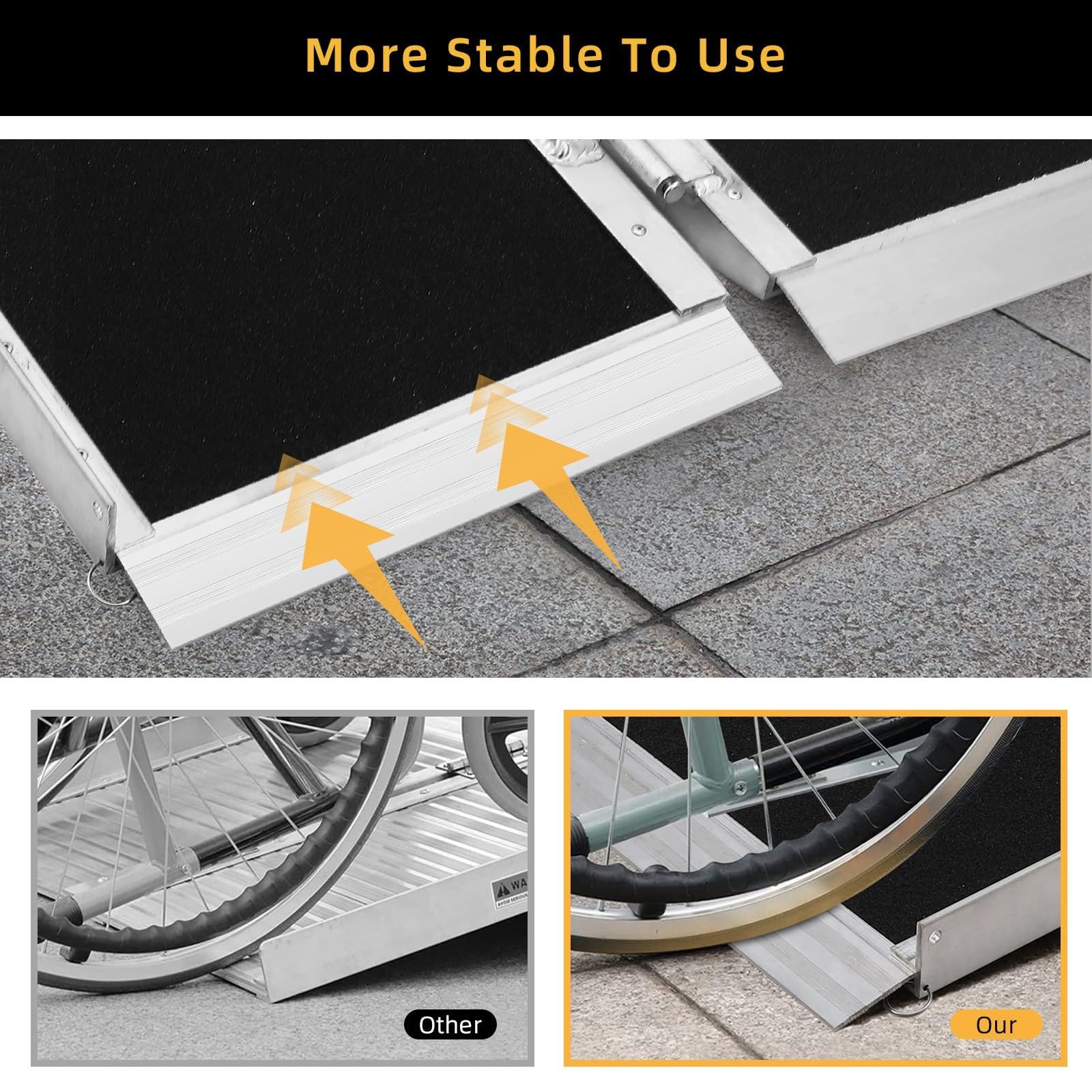 Rampa De Aluminio Resistente para Silla De Ruedas con Asa: Antideslizante, Portátil y Plegable para El Umbral De La Casa, Escalones, Puertas, Scooters y Bordillos. Capacidad De 362 kg.
