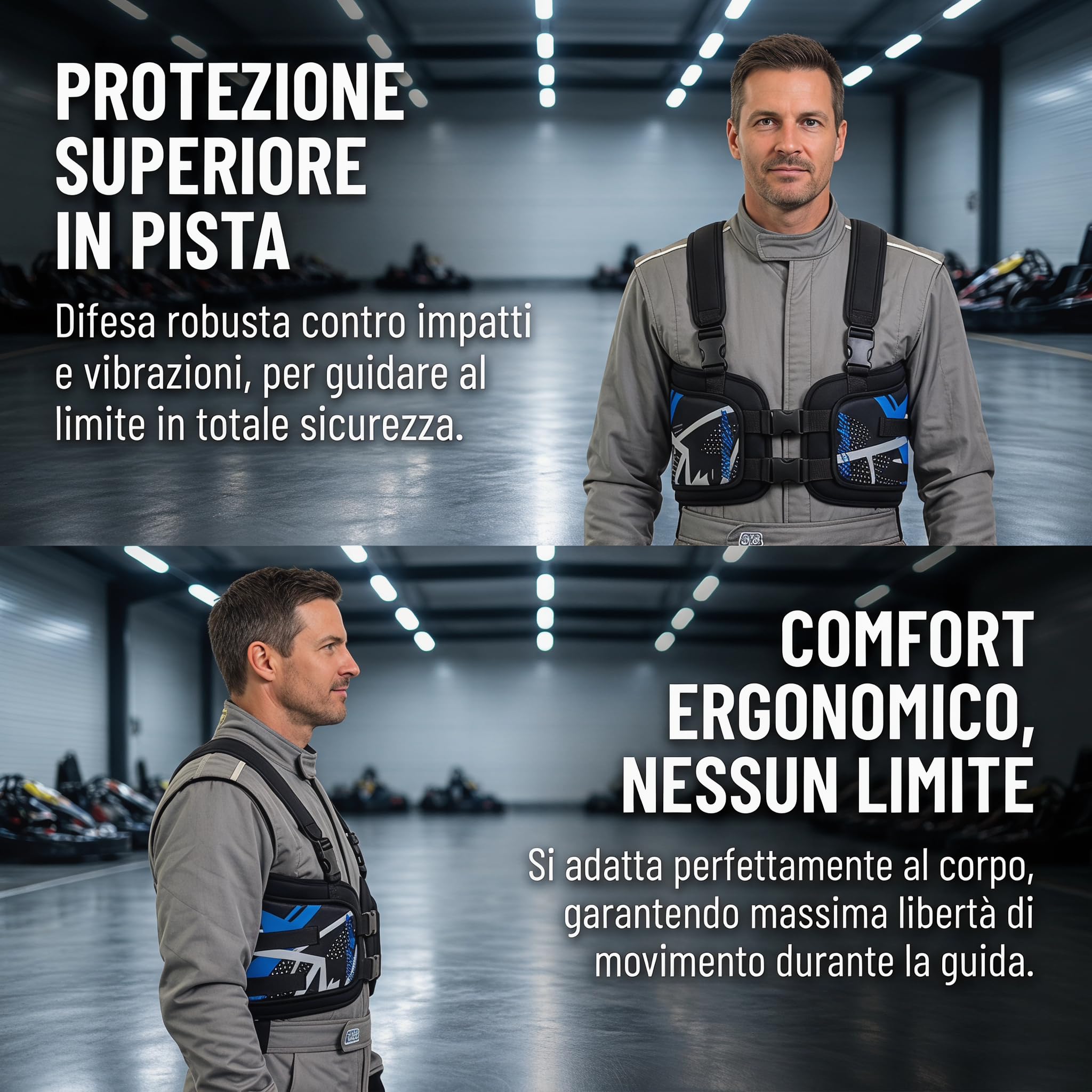 predolo Paracostole Kart Regolabile, Corpetto Protettivo ing Leggero, Corpetto Protettivo Go Kart per Conducenti, Paraschiena e Pettorina per Moto, Sci, Equitazione, Kickboxin, Blu , Adulto