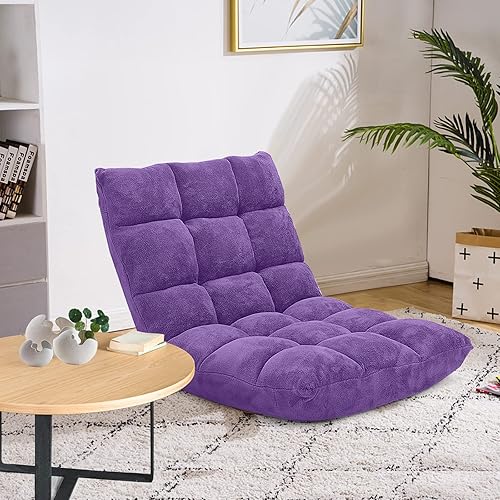Miniatura 20 de LDAILY Silla de suelo de 14 posiciones, silla de juegos ajustable con fuerte apoyo de respaldo, cojín acolchado, sofá reclinable plegable, ideal