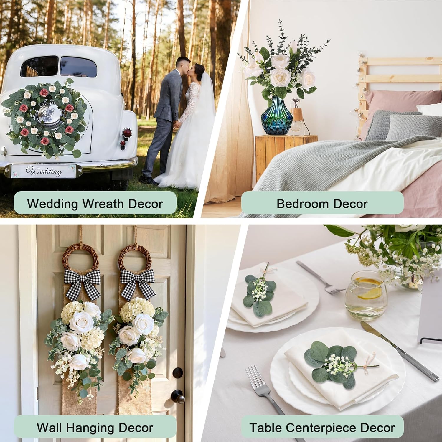 Consevisen 120 Pcs Eucalyptus Stems Artificial Flowers, 5 Kinds Mixed Faux Eucalyptus Leaves Greenery Stems Bulk for Wedding Bouquet, Table Centerpieces, Vase Floral Arrangements, Farmhouse Home Decor